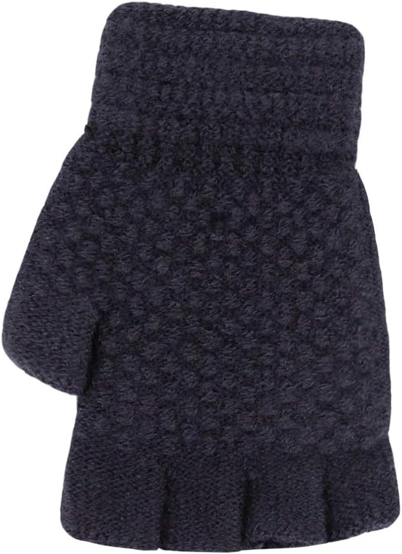 Surkat Winter Half Finger Gloves Knitted Mittens Convertible Flip Top Fingerless Gloves for Girls Boys Kids Children image number 1