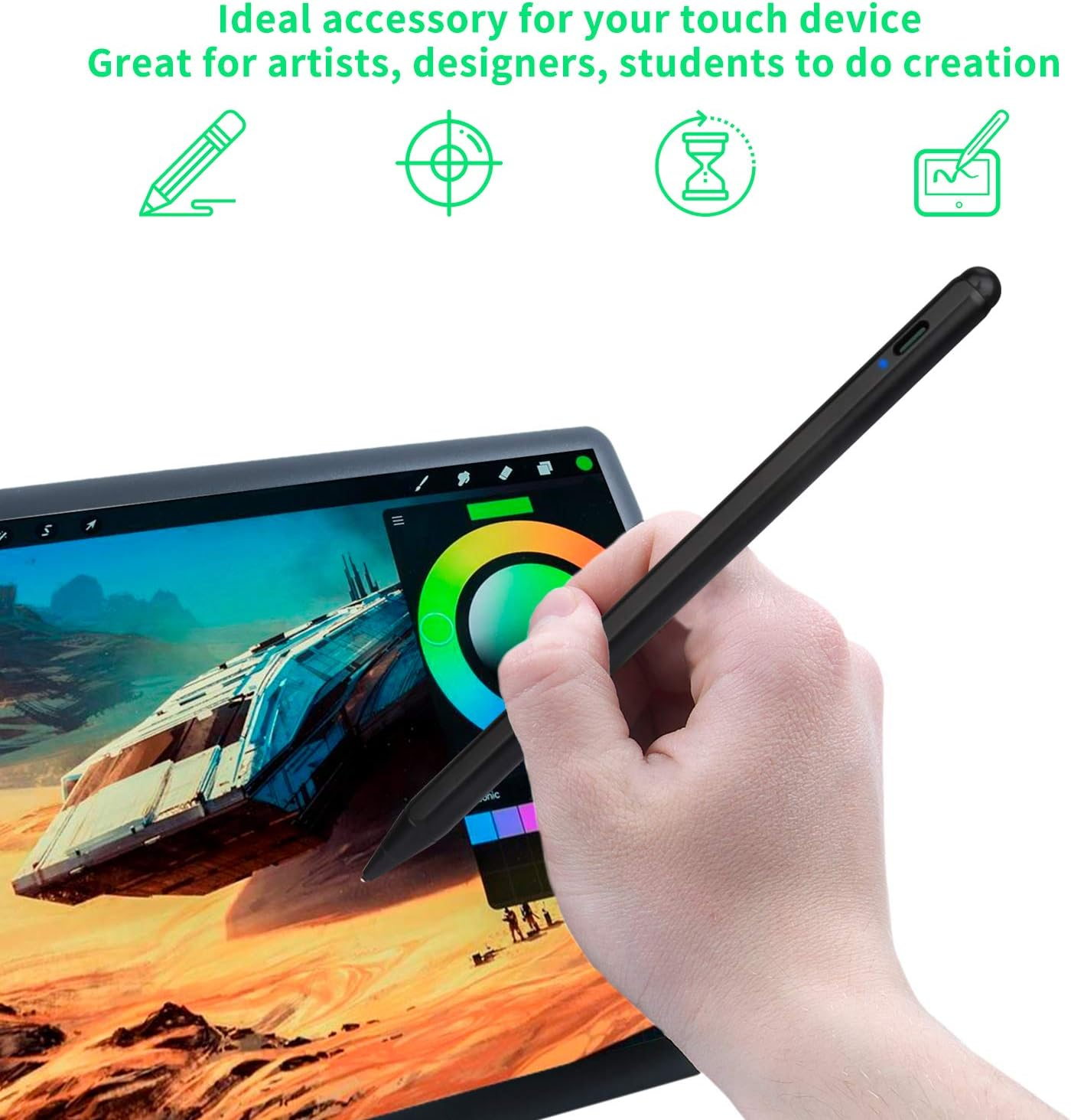 Electronic Stylus for Ipad 5Th Generation 9.7" 2017 Pencil,Type-C Rechargeable Active Capacitive Pencil Compatible with Apple Ipad 5Th Gen 9.7-Inch Stylus Pens,Good on Ipad Drawing Pen,Dark Black - Black image number 4