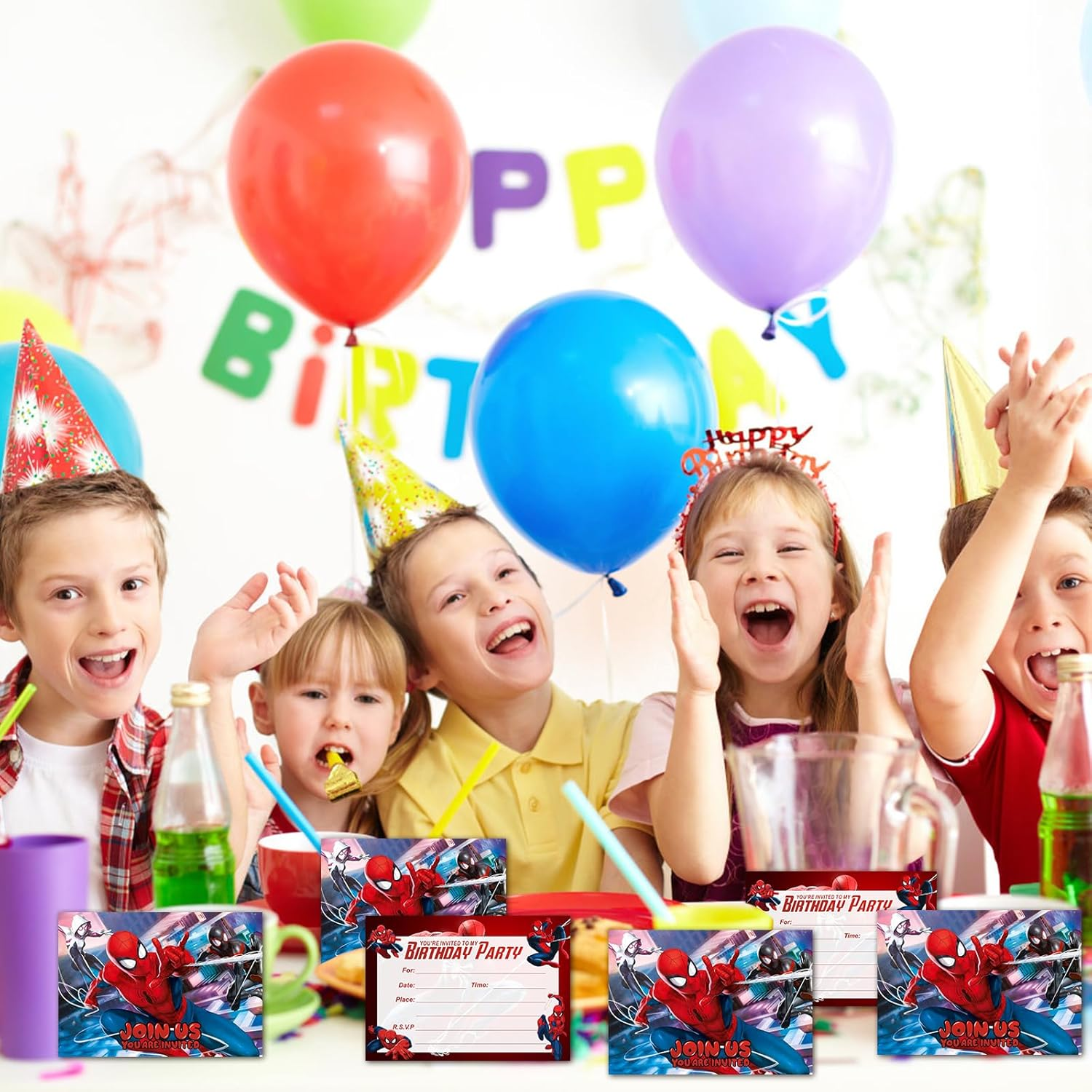 20Pcs Spiderman Party Invitations for Kids, Spidey Theme Birthday Party Invites Card for Girls Boys Birthday Celebration Party Supplies image number 4