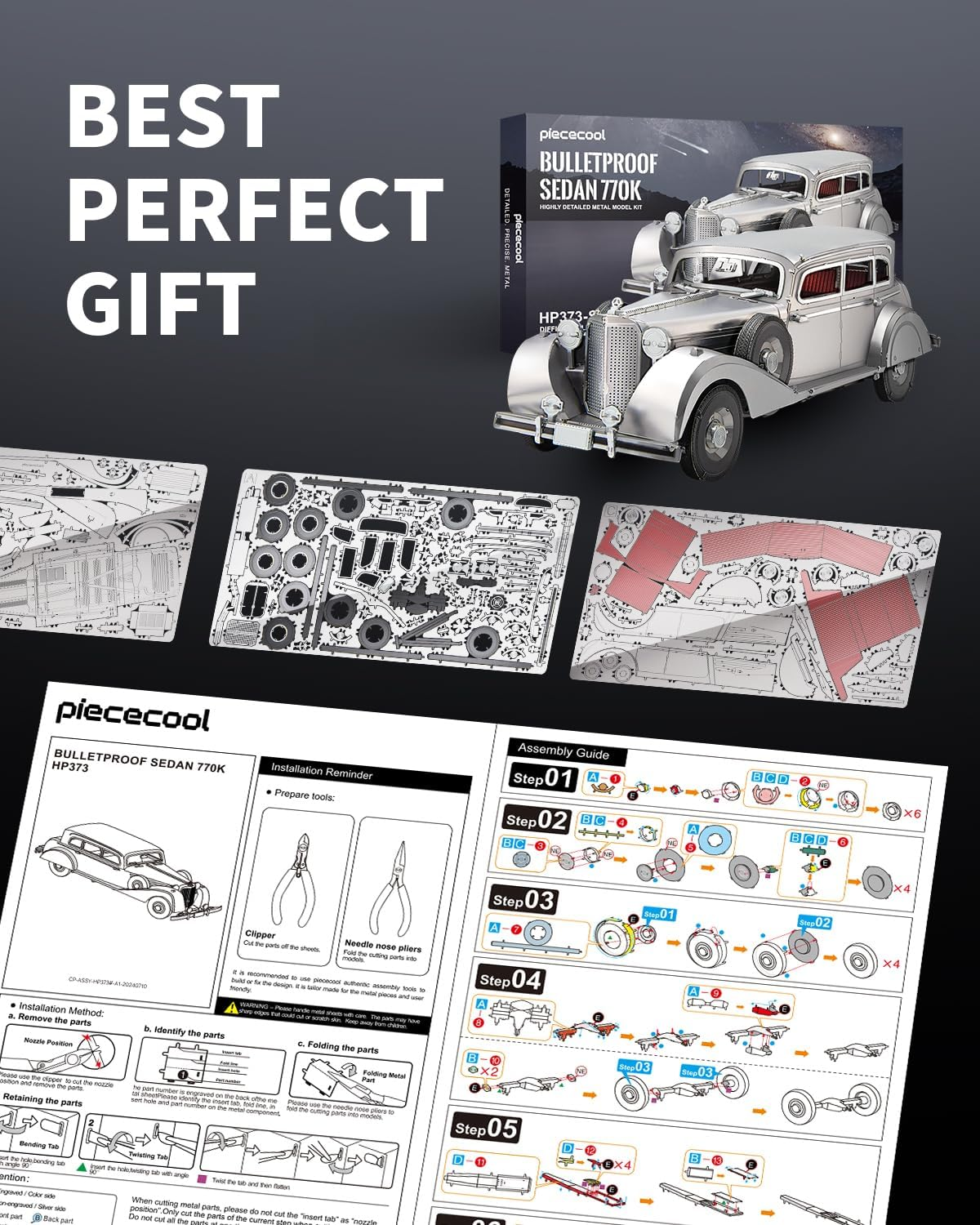 Piececool 3D Puzzles for Adults, Bulletproof Sedan 770K Model Kits Building, Car Model DIY Puzzle Set, Christams Gifts -154 Pcs image number 1