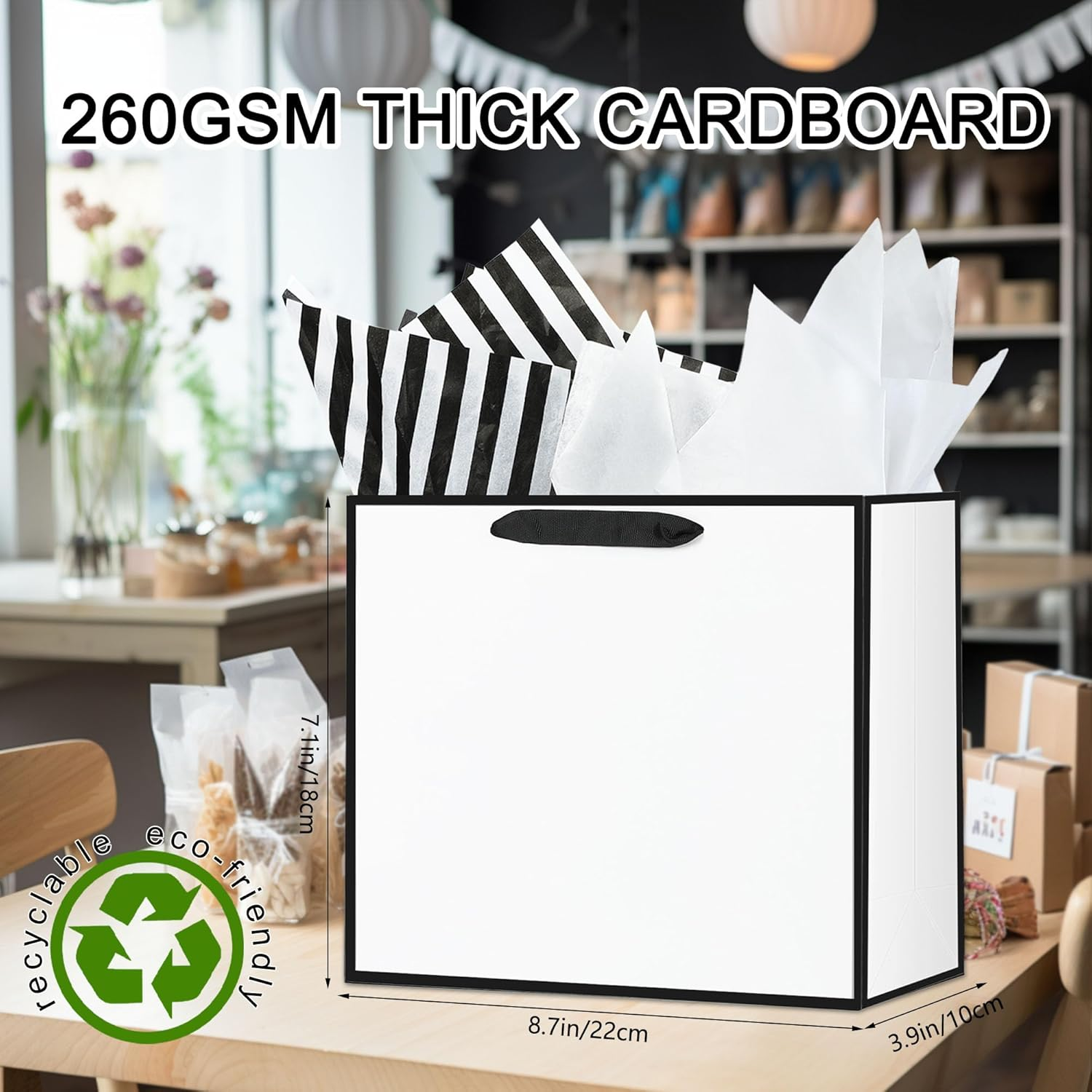 Offizon 12 Pack White Gift Bags, 8.7" Medium Gift Bags with Tissue Paper image number 1