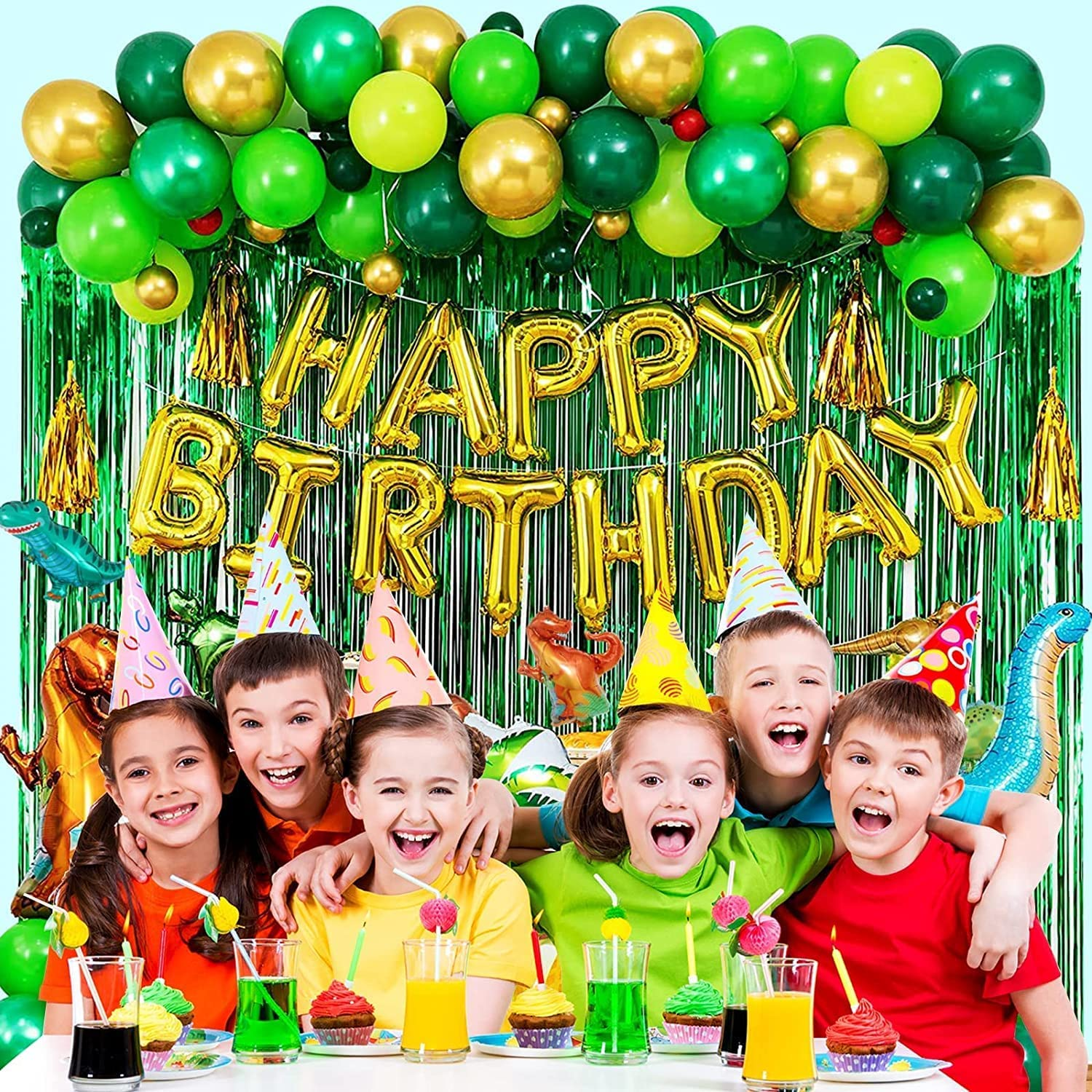 Dinosaur Party Decorations 101Pcs Dinosaur Birthday Party Supplies with Dinosaurs Balloons, Happy Birthday Balloons, Curtains, Dinosaur Theme Party for Birthday Celebration image number 6