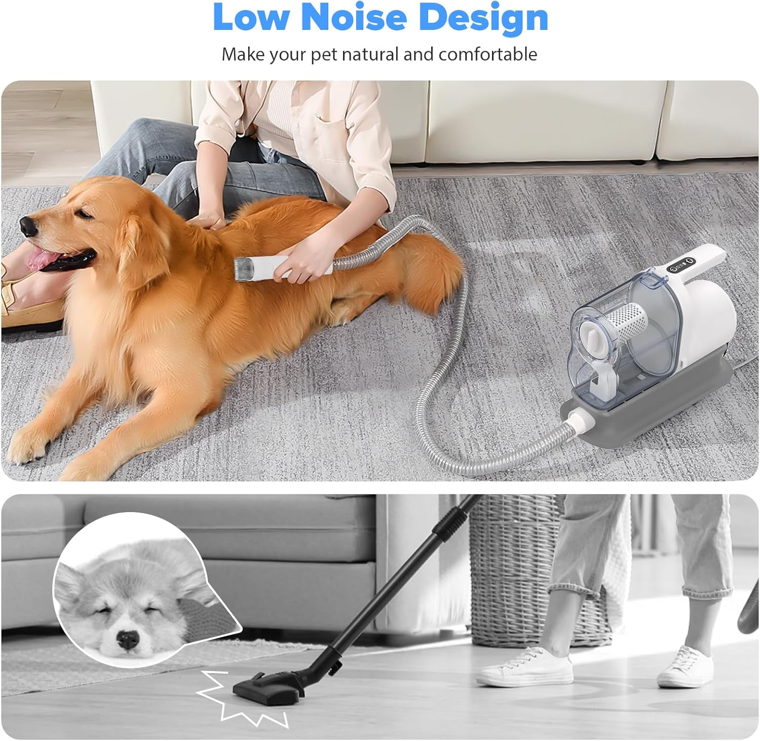 Advwin Dog Grooming Kit, 1.8L Pet Grooming Vacuum with Pet Clipper, Dog Hair Vacuum with 5 Pet Grooming Tools for Dogs Cats Shedding Grooming image number 5