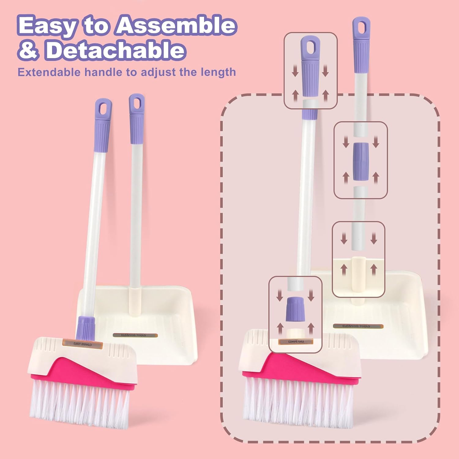Coolplay Kids Cleaning Set for Toddlers Pretend Play Broom Set, 12Pcs Mop and Cleaning Toys Set Pretend Playset Detachable Broom Mop Dustpan Pink Toy for Girls image number 5