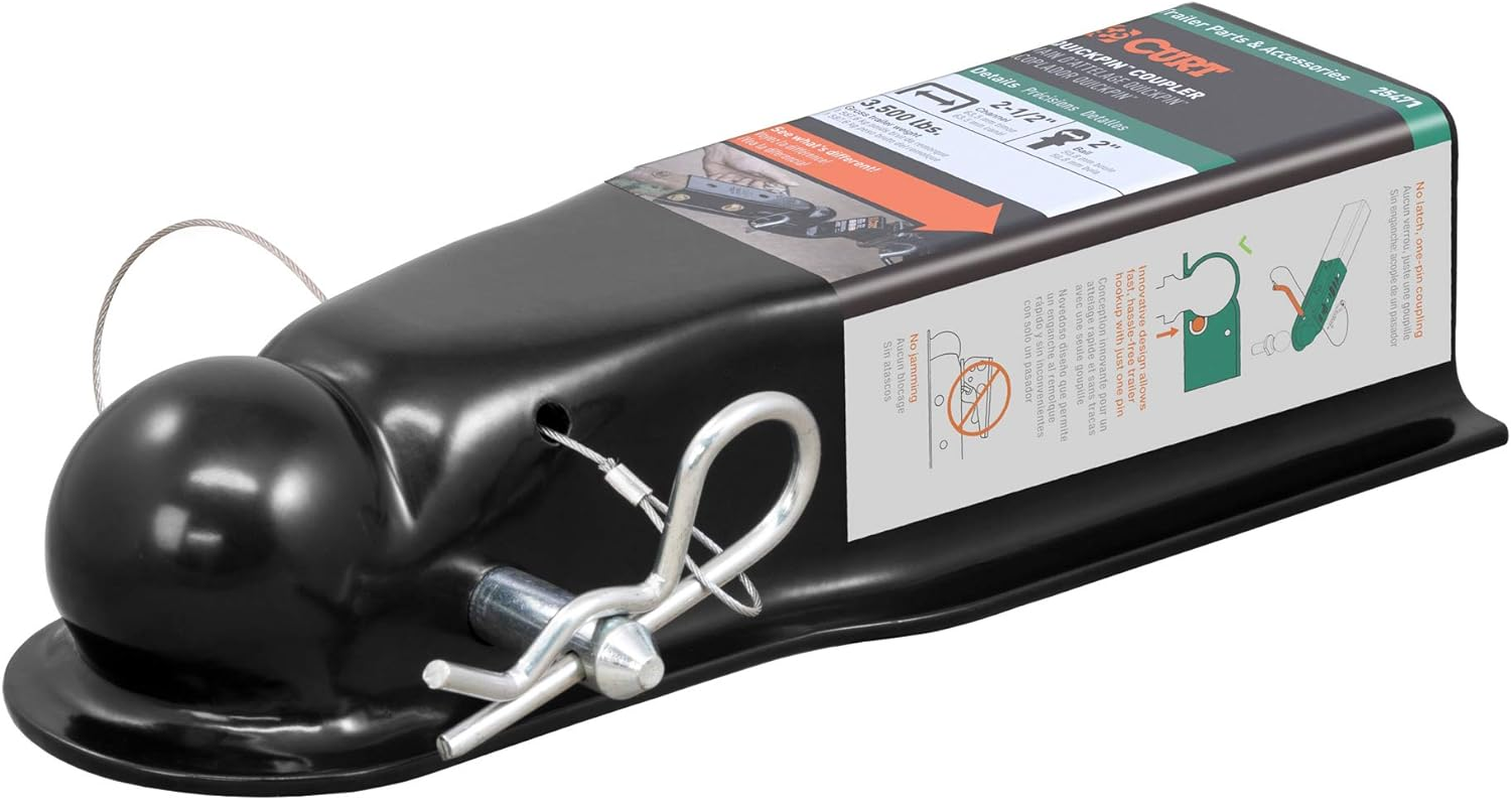 CURT 25471 Quickpin No-Latch Trailer Coupler for 2-Inch Hitch Ball, 2-1/2-In Channel, 3,500 Lbs image number 5