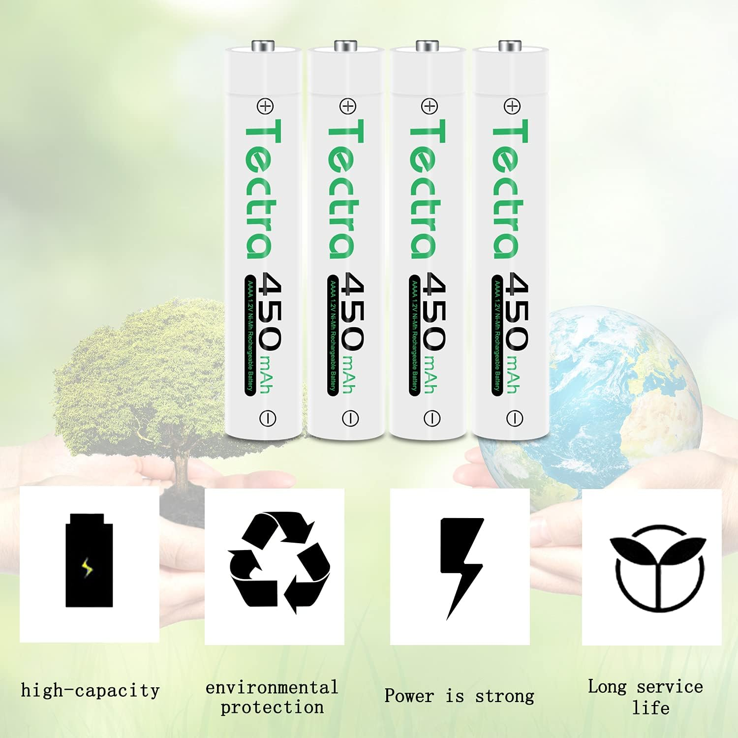 Tectra 450Mah AAAA Batteries, 4-Pack AAAA Rechargeable Ni-Mh Batteries with AA AAA AAAA Ni-Mh Universal Smart Battery Charger for Surface Pen Active Stylus image number 5