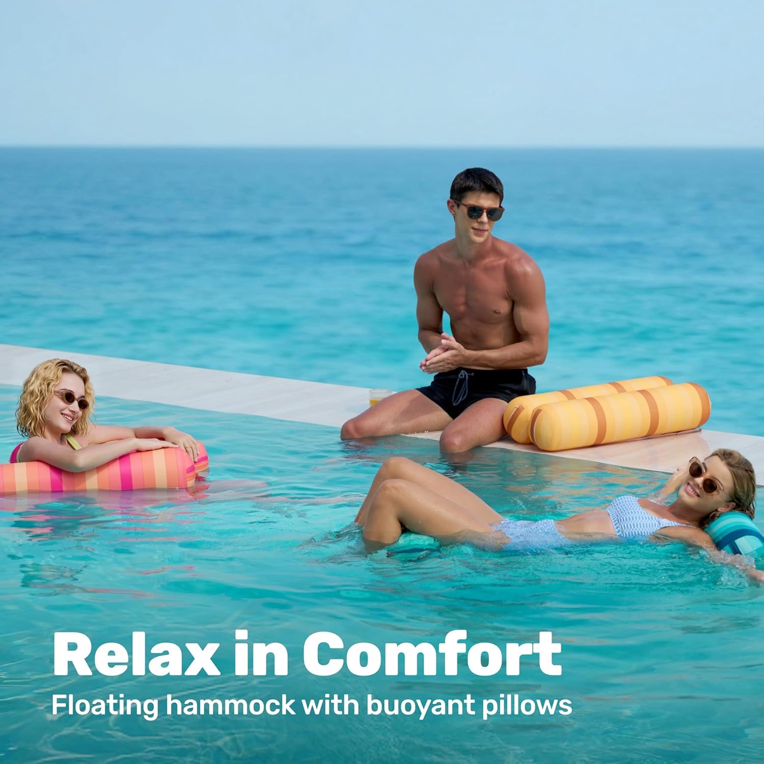 Sloosh 3 Pack Inflatable Pool Float Hammock, Water Hammock Lounges, Multi-Purpose Swimming Pool Accessories (Saddle, Lounge Chair, Hammock, Drifter) for Pool, Lake, Outdoor, Beach image number 5