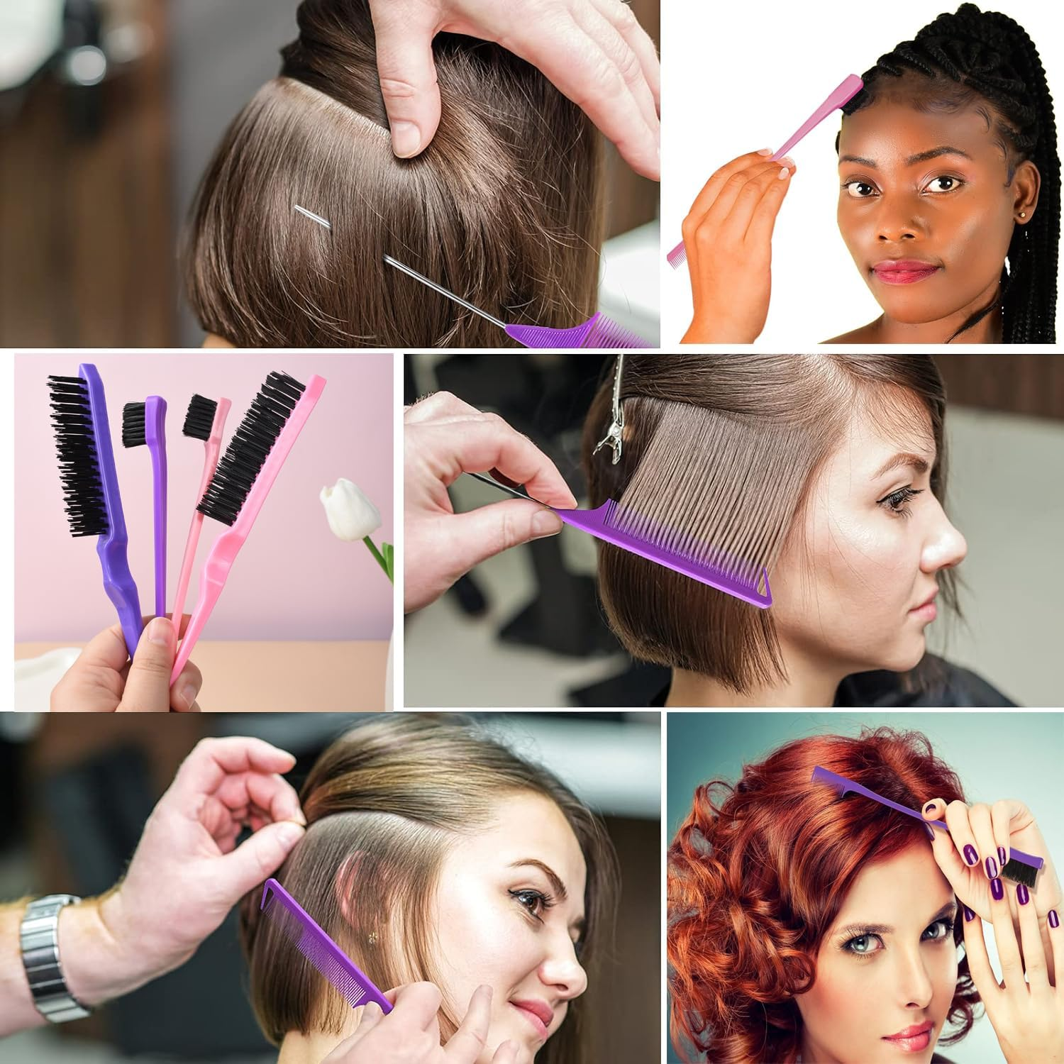 12 Pcs Hair Brush Set with Continuous Hair Spray Bottle for Women, Rat Tail Combs for Toddlers, Soft Scalp Massager, Detangling Hairbrush for Wet Dry Curly Hair (Purple) - Purple image number 5