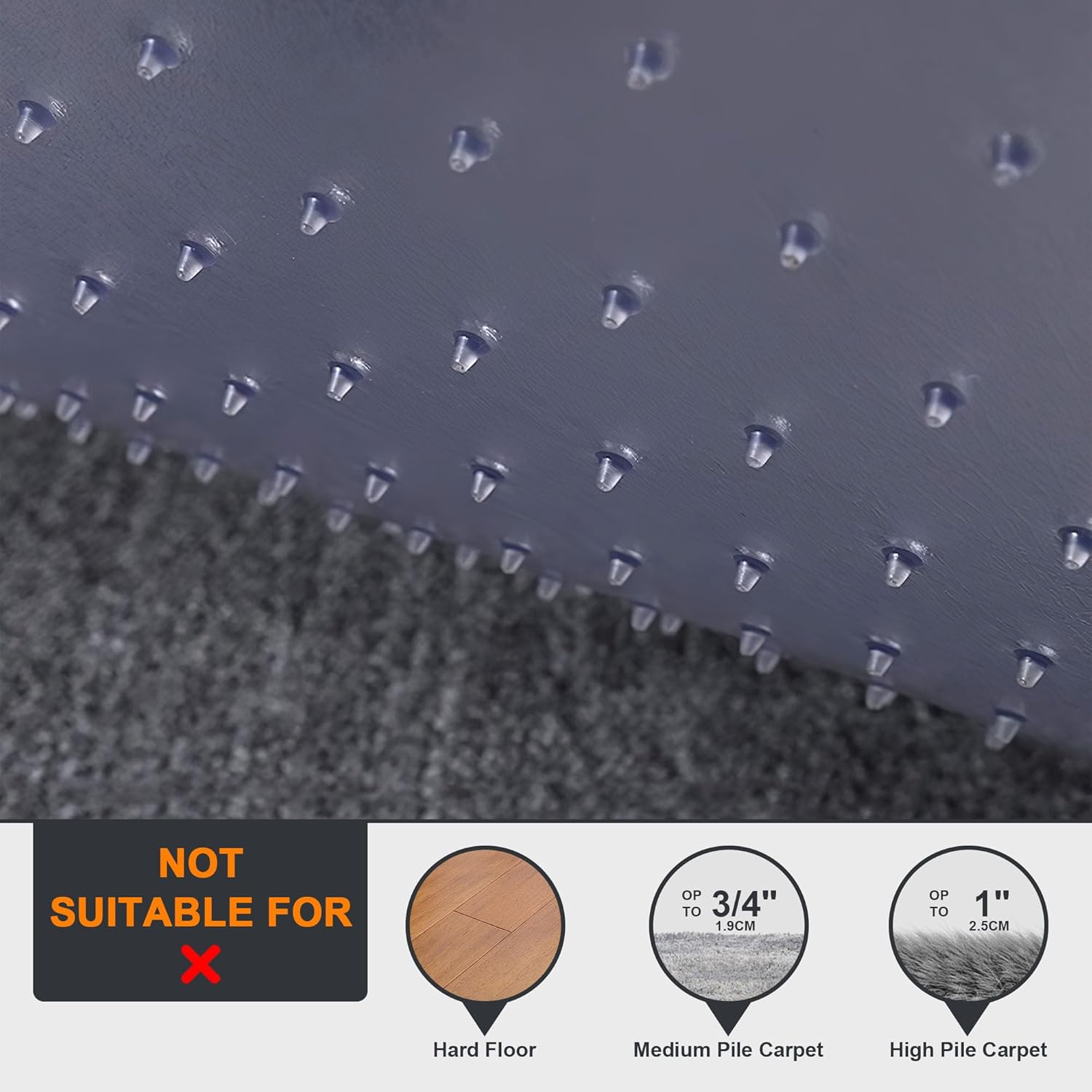 Office Chair Mat for Carpeted Floors 90X120Cm, Low to Medium Pile, PIONIQUS Heavy Duty Carpet Protector for Office Gaming Desk Chair, Transparent Thick Desk Chair Mat for Carpets(Not for Hard Floor) image number 5