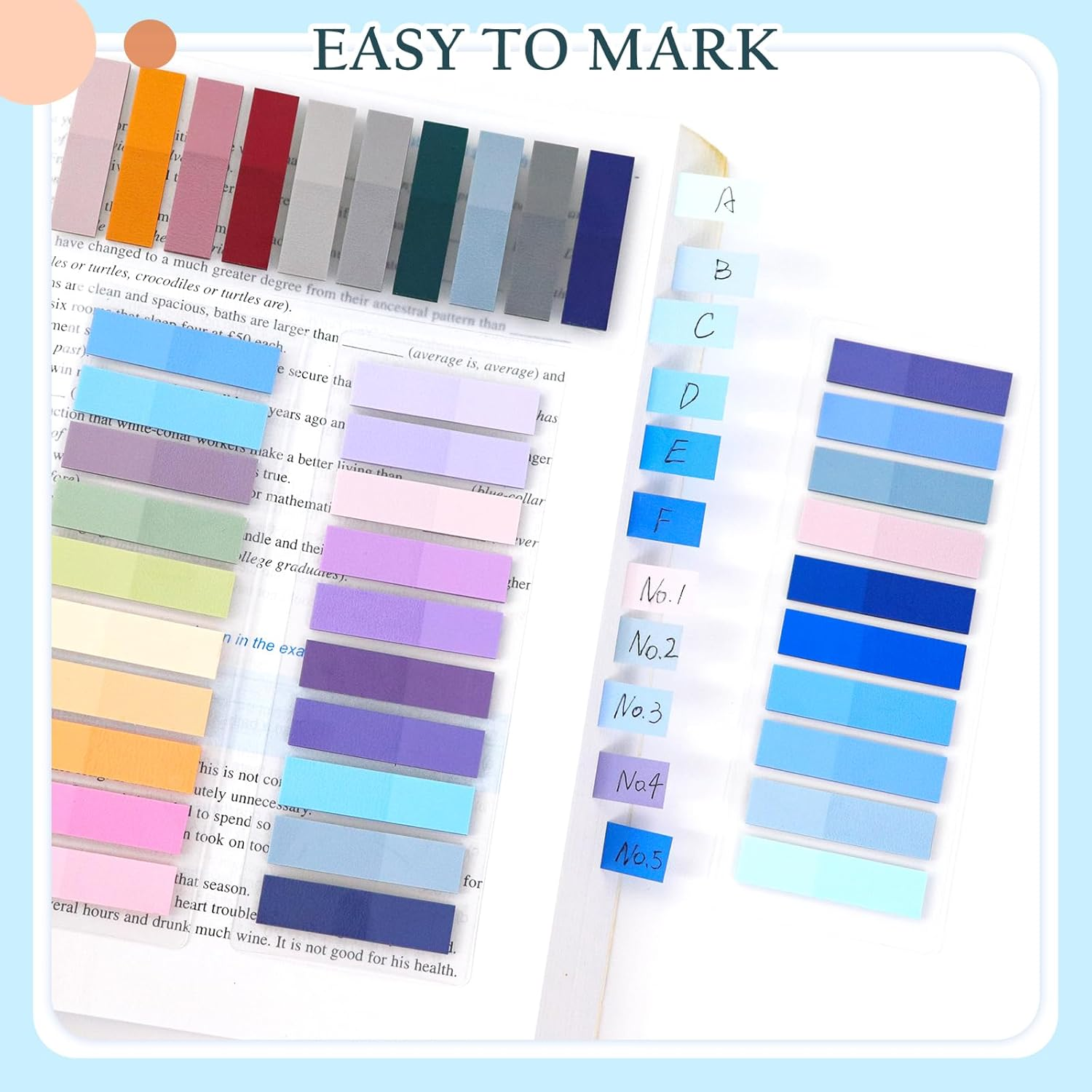 Page Markers Tabs, 1200 Pcs Index Tabs, Pack of 6 Sticky Tabs Page Markers, Translucent Tape Flags for Page Marking, Writable Sticky Notes for School and Office Supplies