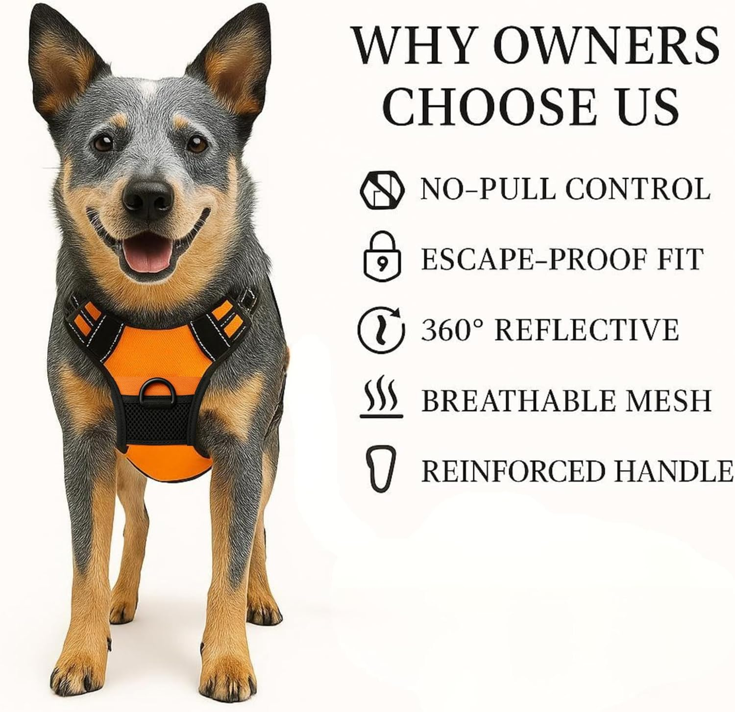 Joylytic No Pull Dog Harness & Leash Set, Reflective & Adjustable, Escape-Proof, Padded No-Choke Vest with Control Handle for Large Dogs = All in One image number 4