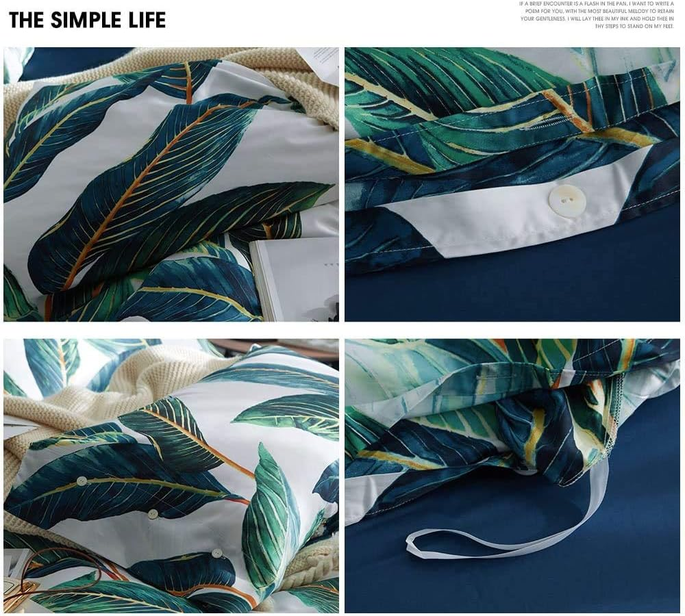 AMWAN Green Leaves Duvet Cover Set King Chic Floral Cotton Tropical Bedding Long Staple Cotton Duvet Comforter Cover Set Bedding Cover Set King image number 3
