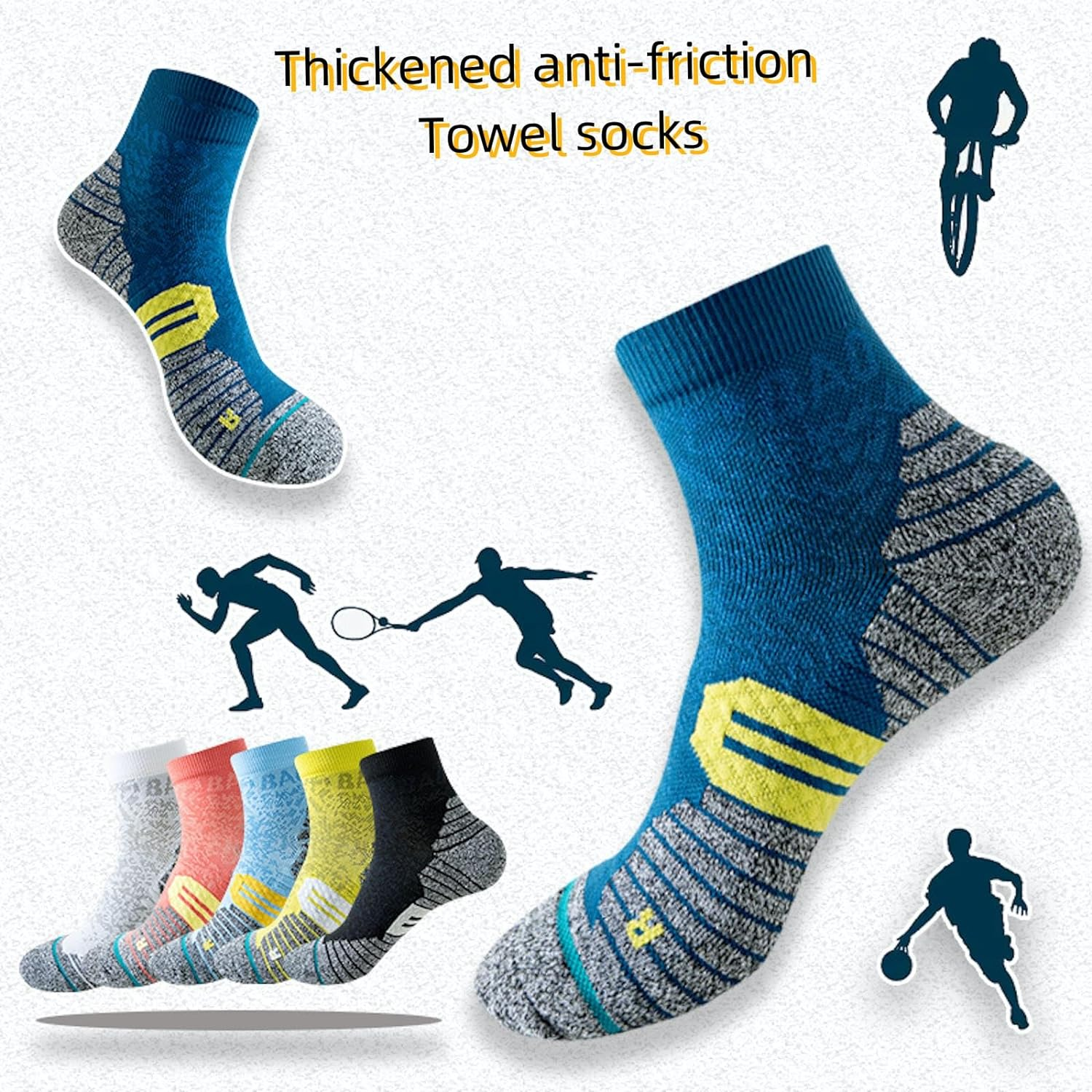2/3 Pairs Ankle Socks Men Women Breathable Cotton Cushion Tab Crew Socks Wicking Non-Slip Athletic Trainer Socks X131 image number 5