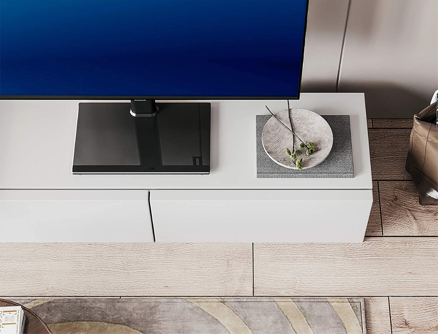 FITUEYES Universal TV Stand Table Top TV Base for 27 to 55 Inch LCD LED Flat Screen Tvs Height Adjustable Television Stands with Black Tempered Glass Base Holds up to 88 Pound VESA 400X400Mm image number 5