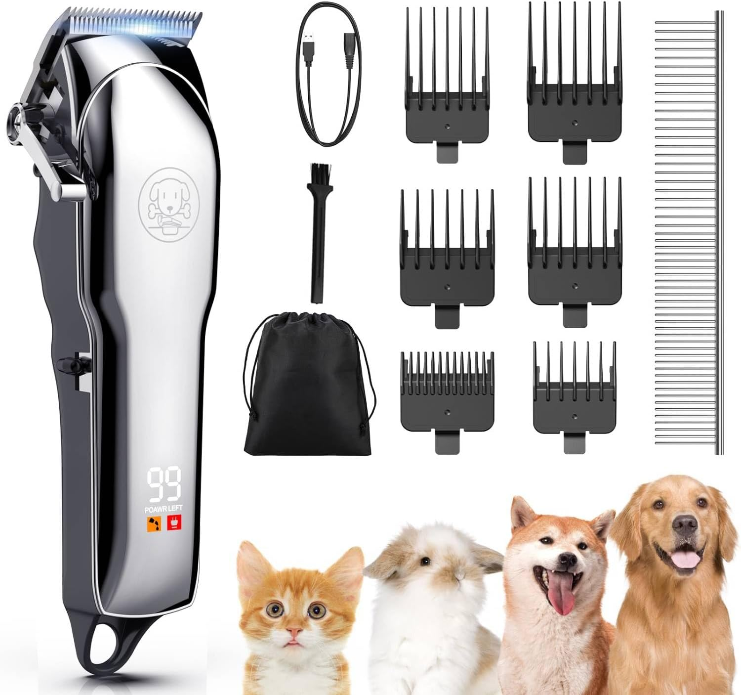Dog Clippers for Grooming: USB Rechargeable Dog Grooming Kit with 6 Guide Combs - Cordless Electric Pet Hair Trimmers Set with LED Display for Small & Large Dogs Cats image number 3