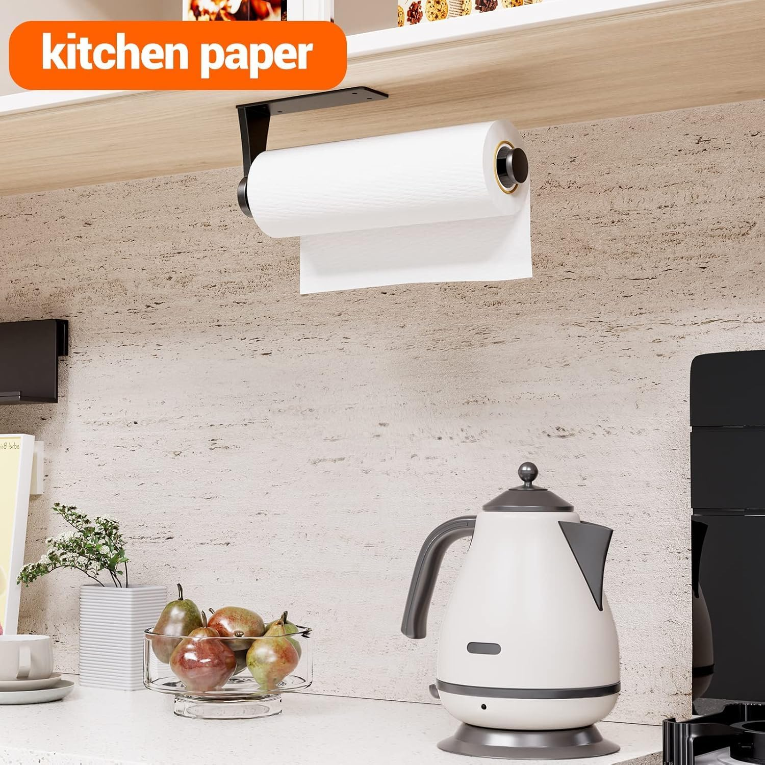 Paper Towel Holder under Cabinet Single Hand Operable Wall Mount Paper Roll Holder,Self-Adhesive or Drilled Paper Towel Holder,For Kitchen Bathroom, RV