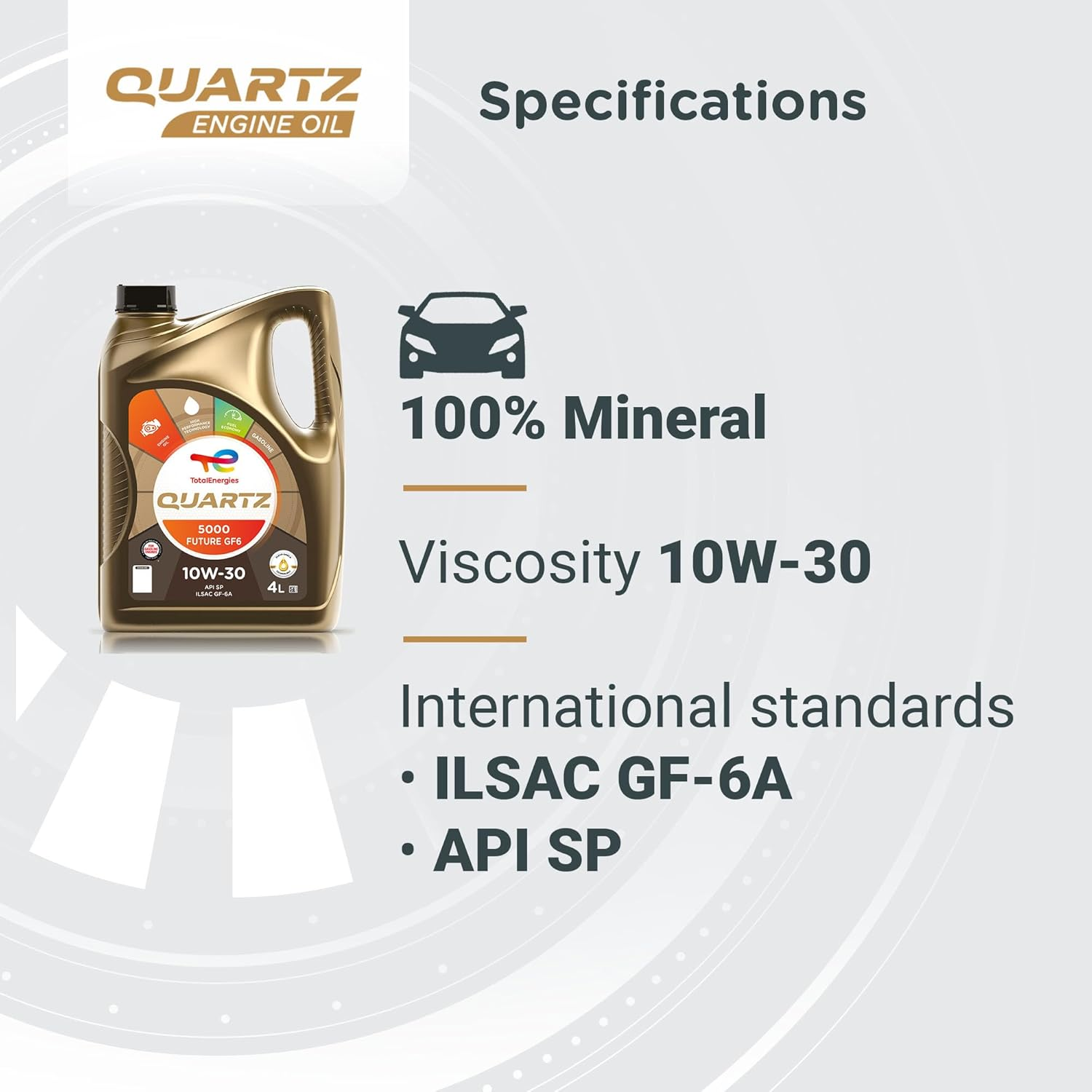 Totalenergies Quartz 5000 GF6 10W-30 Engine Oil 4L &ndash; Premium Mineral Oil for Petrol Engines &ndash; API SP, ILSAC GF-6A &ndash; Enhanced Fuel Efficiency & Engine Protection