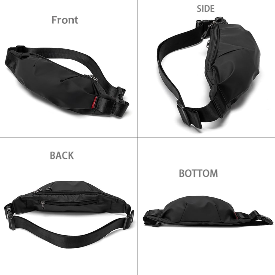 Crossbody Fanny Pack for Men Women, Crossbody Purse Belt Waist Pack with Zipper Pockets Casual Phone Shoulder Bag Pouch for Sports Hiking Travel Walking Running (Black, 36 * 12 * 4Cm)