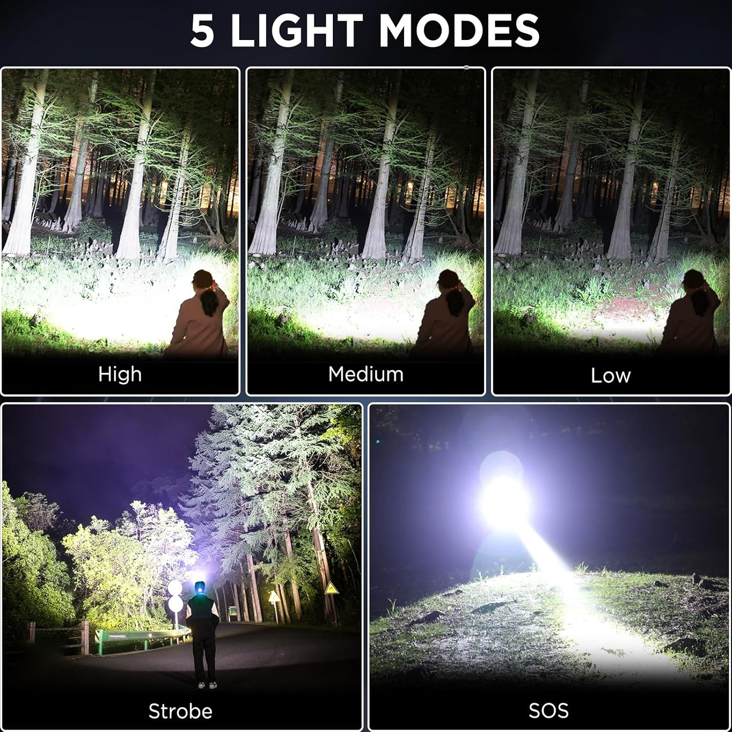 LED Rechargeable Headlamp, 900000 Lumens Super Bright Head Lamp with 5 Modes, 90&deg;Adjustable, USB Rechargeable, Waterproof LED Headlamps for Adults Camping, Hiking, Climbing (2 Pack) image number 6