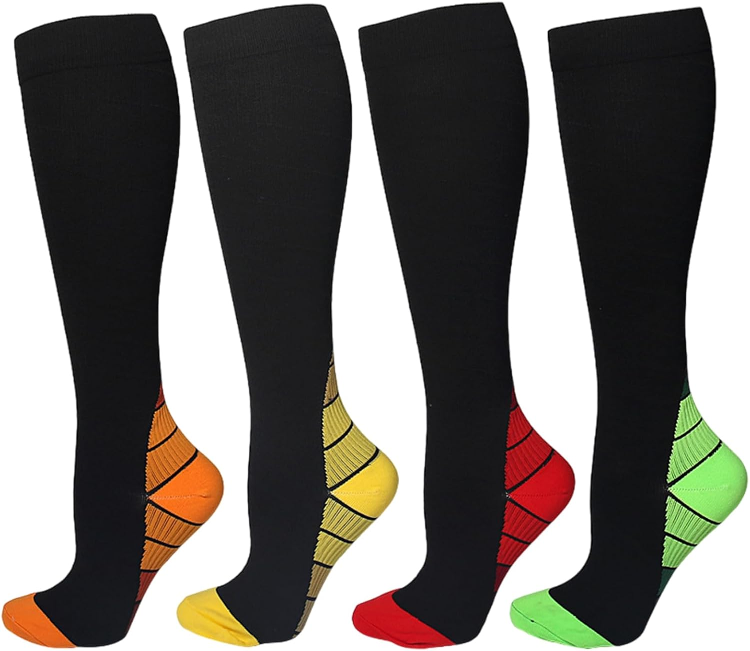 4 Pairs Compression Socks for Men & Women - Gradual Discoloration Sports Pressure Socks for Running, Flight, Fitness, Cycling - Compression Stockings for Swelling image number 5