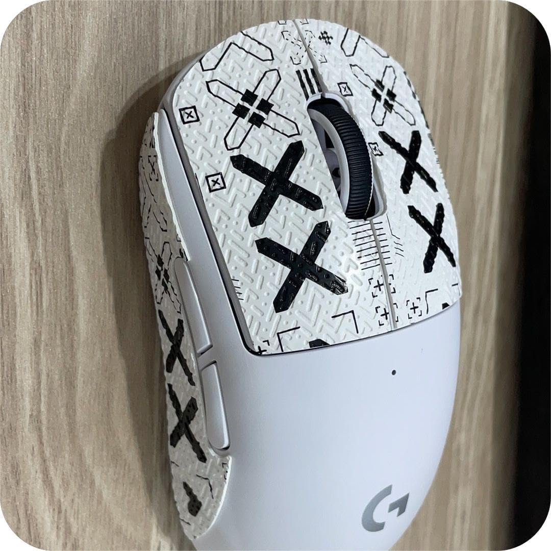 MOSHOU Gaming Mouse Grip Tape Stickers for Logitech G Pro X Superlight Non Slip Suck Sweat Black and Purple Crimping 0.5Mm, Professional Mice Upgrade Kit (White)