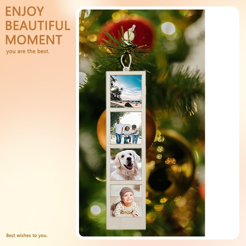Wood Hanging Photo Frames Christams Xmas Gifts for Friends Family Tree Keepsake Small Picture Frame Ornament for Car Wall Decor Anniversary Decorations image number 5