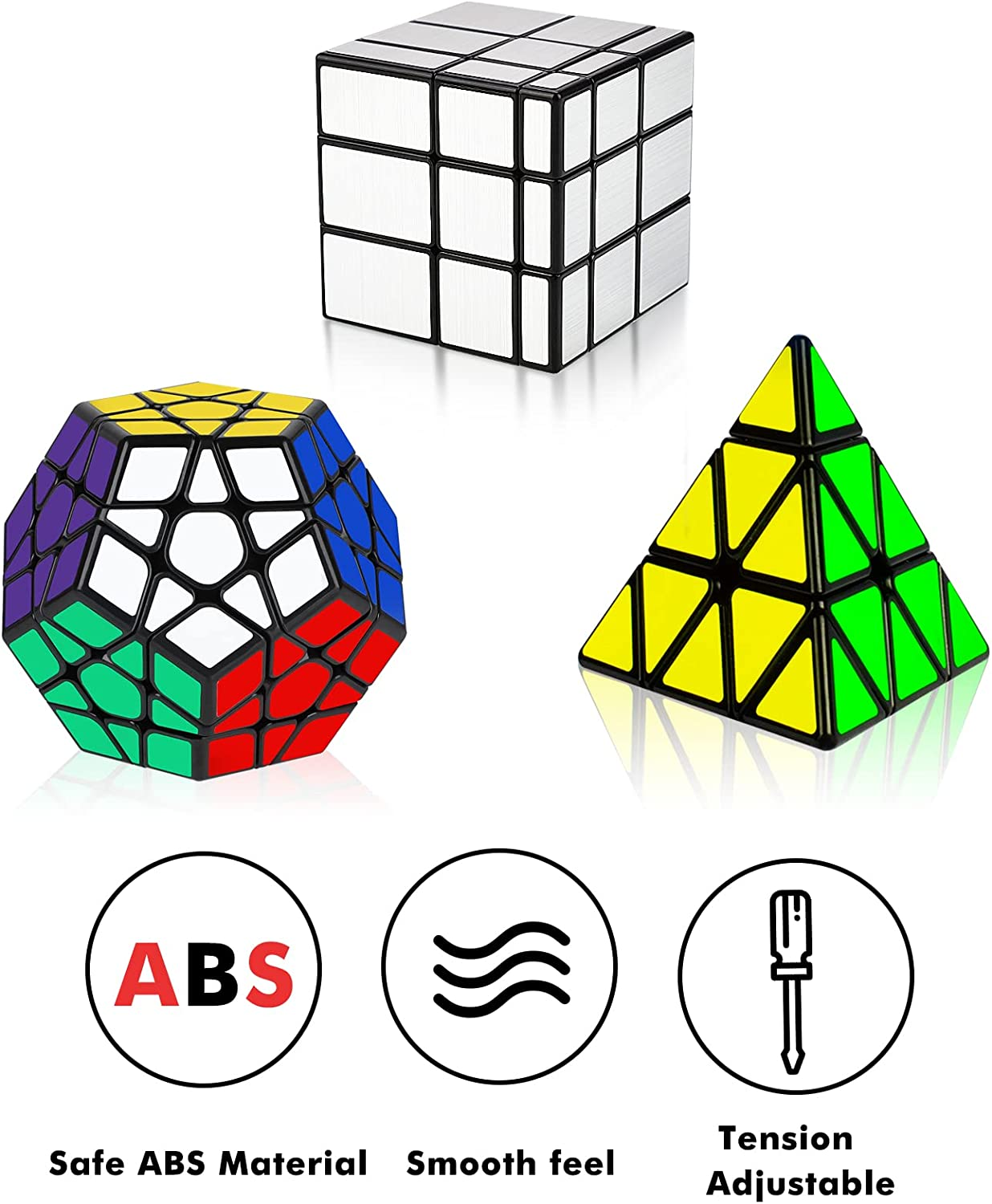 YKL World Black Magic Dodecahedron Megaminx + 3X3X3 Pyraminx + Silver 3X3 Mirror Puzzle Cube image number 6