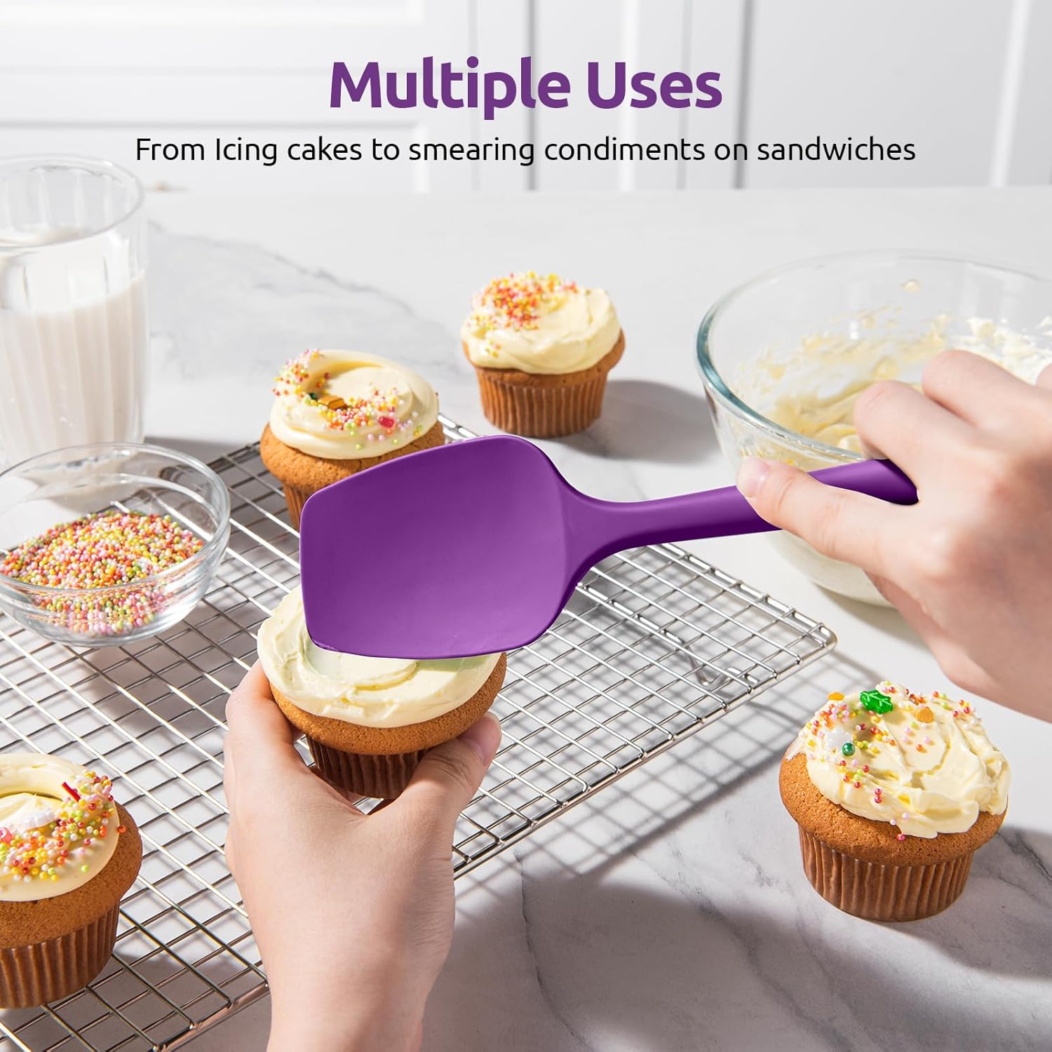 U-Taste Silicone Spoon Spatula Set, 315℃ High Heat Resistant Bpa-Free Flexible Rubber Scraper, Cooking Mixing Baking Kitchen Utensils Set of 3 (Purple) image number 0