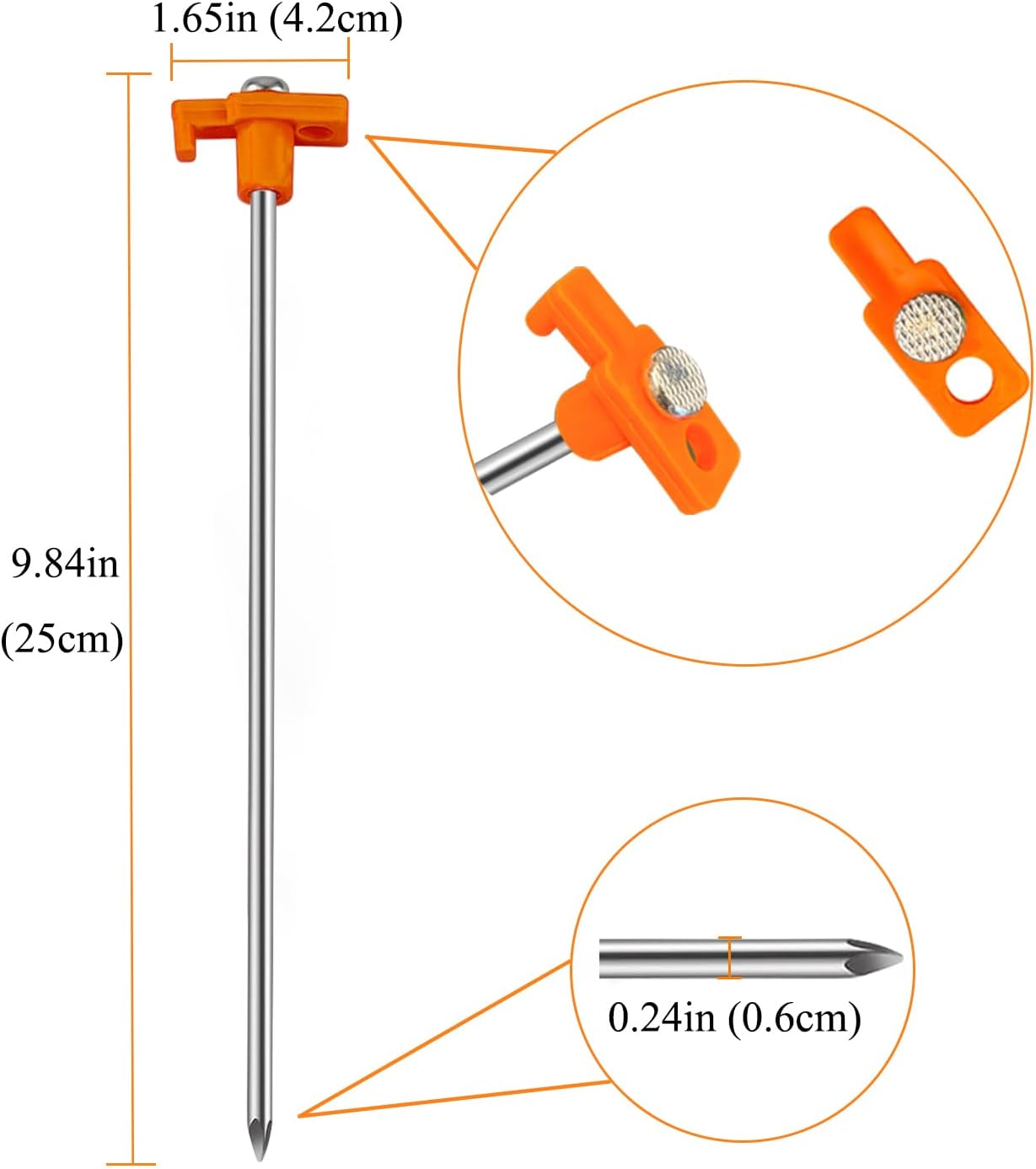 20 Pcs 25Cm Tent Pegs Heavy Duty Ground Stake for Camping, Galvanized Non-Rust Metal Tent Spikes Yard Stakes for Outdoor Canopy Garden Hiking -Orange image number 2