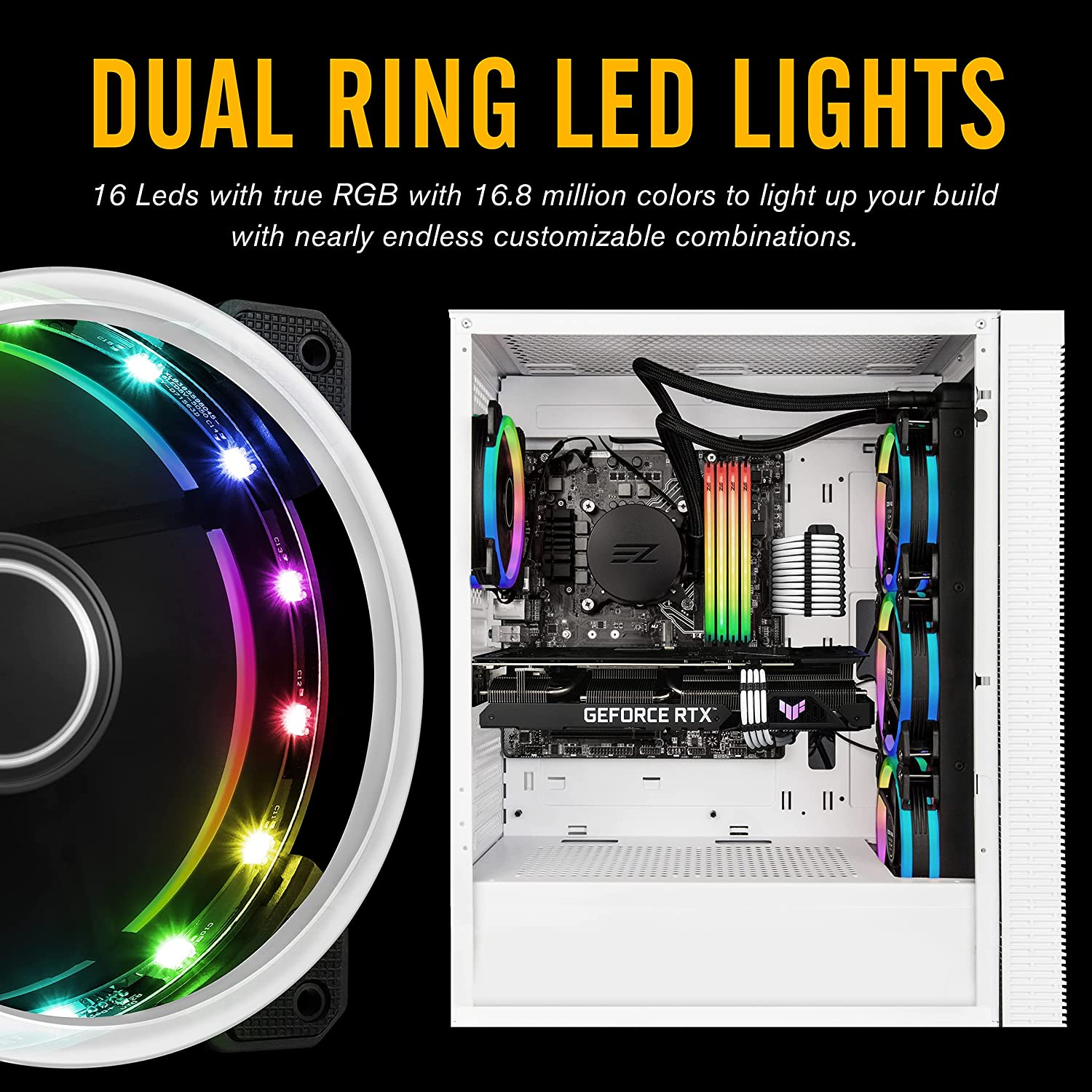 EZDIY-FAB New Dual Ring 120Mm RGB LED Case Fans, 5V Motherboard Sync, Speed Adjustable, RGB Sync Fan with Fan Hub X and Remote-3 Pack image number 1