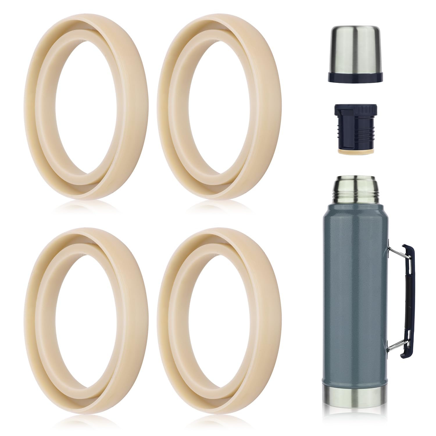 4-Pcs Silicone Replacement Gaskets Classic for Stanley, Sealing O Ring Gasket for Thermos Lid Compatible with Stanley Classic Vacuum Bottle Stopper (Red)