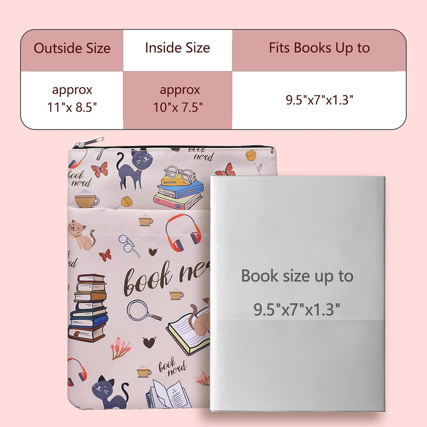 Book Sleeve for Book Lovers, Book Nerd Book Protector, Book Covers for Paperbacks, Washable Fabric, Book Sleeves with Zipper, Medium 11 Inch X 8.7 Inch image number 6