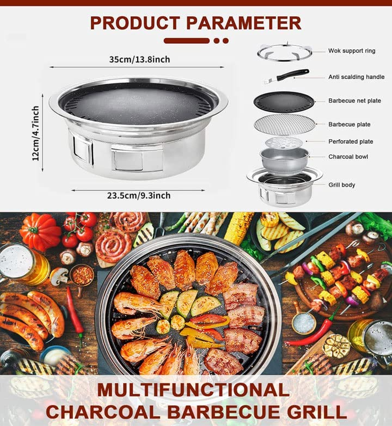 Multifunctional Charcoal Barbecue Grill, Portable Household Korean Grill, Smoker Grill Non-Stick round Carbon Barbecue Grill Camping Grill Stove for Outdoor, Indoor and Picnic image number 5