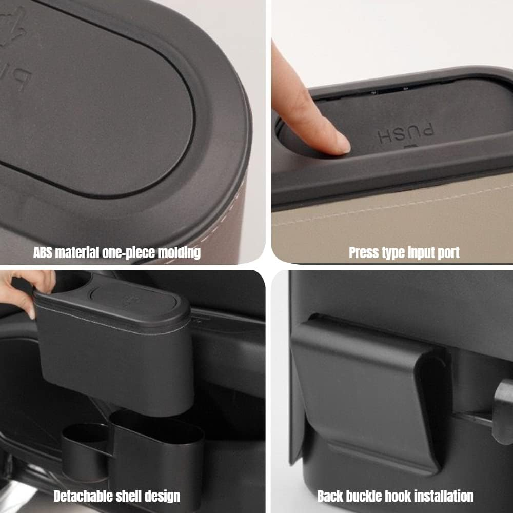 Car Trash Can with Lid,Mini Car Garbage Can Leakproof Trash Bin for Car,Automotive Garbage Container Accessories (Beige) - Brown image number 5