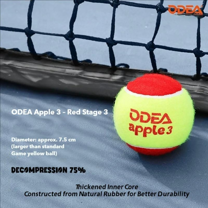 Odea Stage 3 Apple 3 Low Compression Tennis Balls - Slower Speed, Reduced Bounce, Ideal for Beginner image number 1