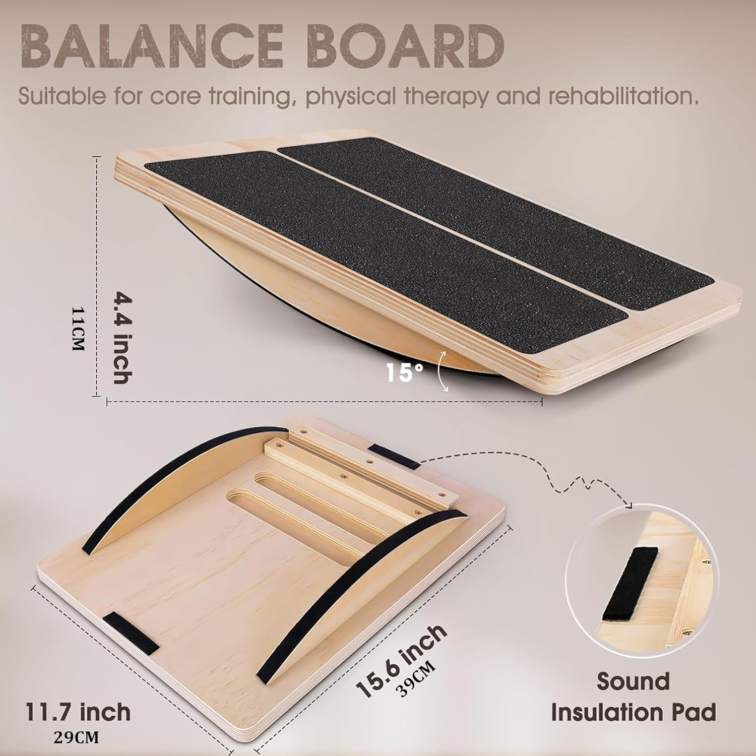 Portable Wooden Slant Board for Calf Stretching, Adjustable Incline Calf Stretcher for Knees Ankle Heel Feet Leg, Squats & Physical Therapy, Natural 39 * 29 * 11Cm image number 1