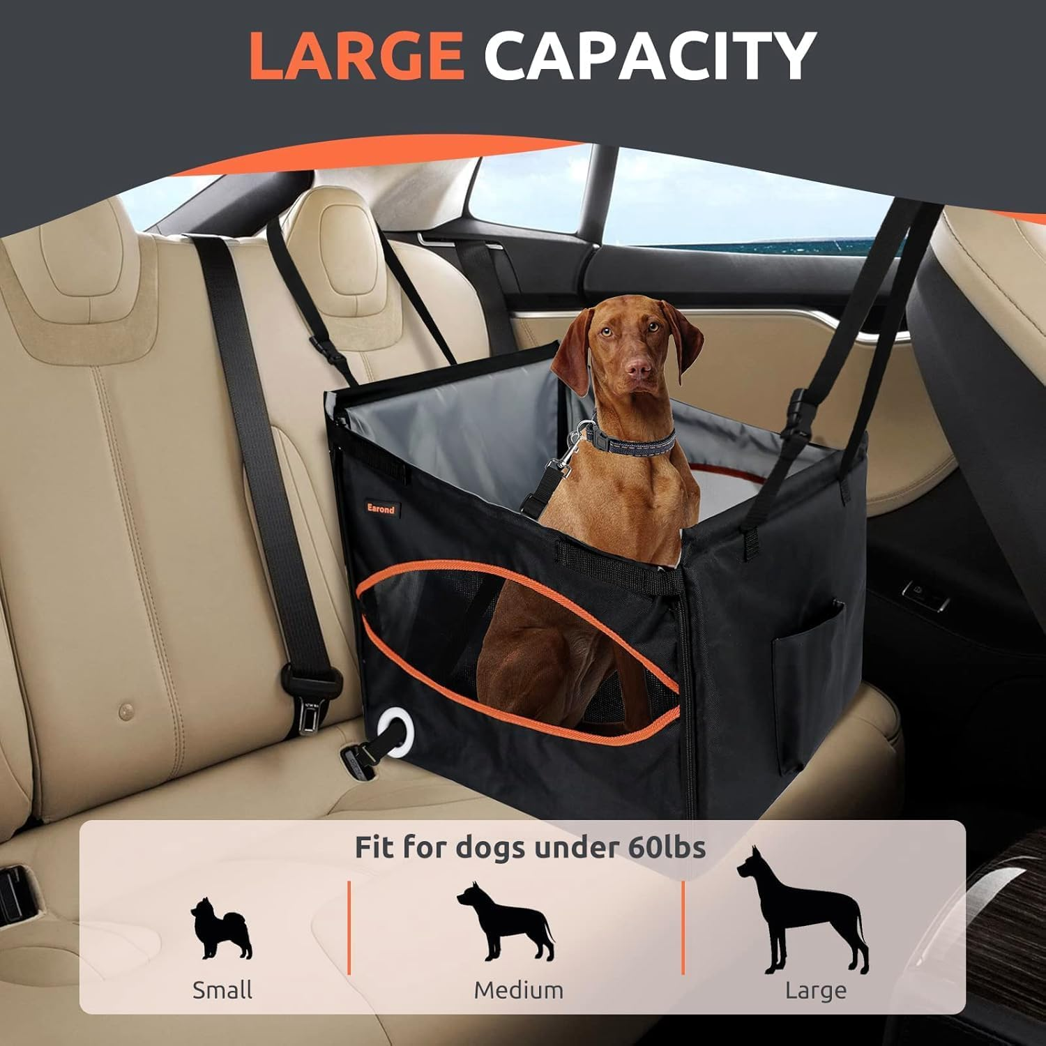 Dog Car Seat for Small/Medium Dogs,Reinforced Dog Hammock for Car Back Seat with Comfortable Pad,Breathable Mesh,Adjustable Safety Belt for Pets' Travel by Cars,Trucks,Suvs Dog Seat (Black) image number 3