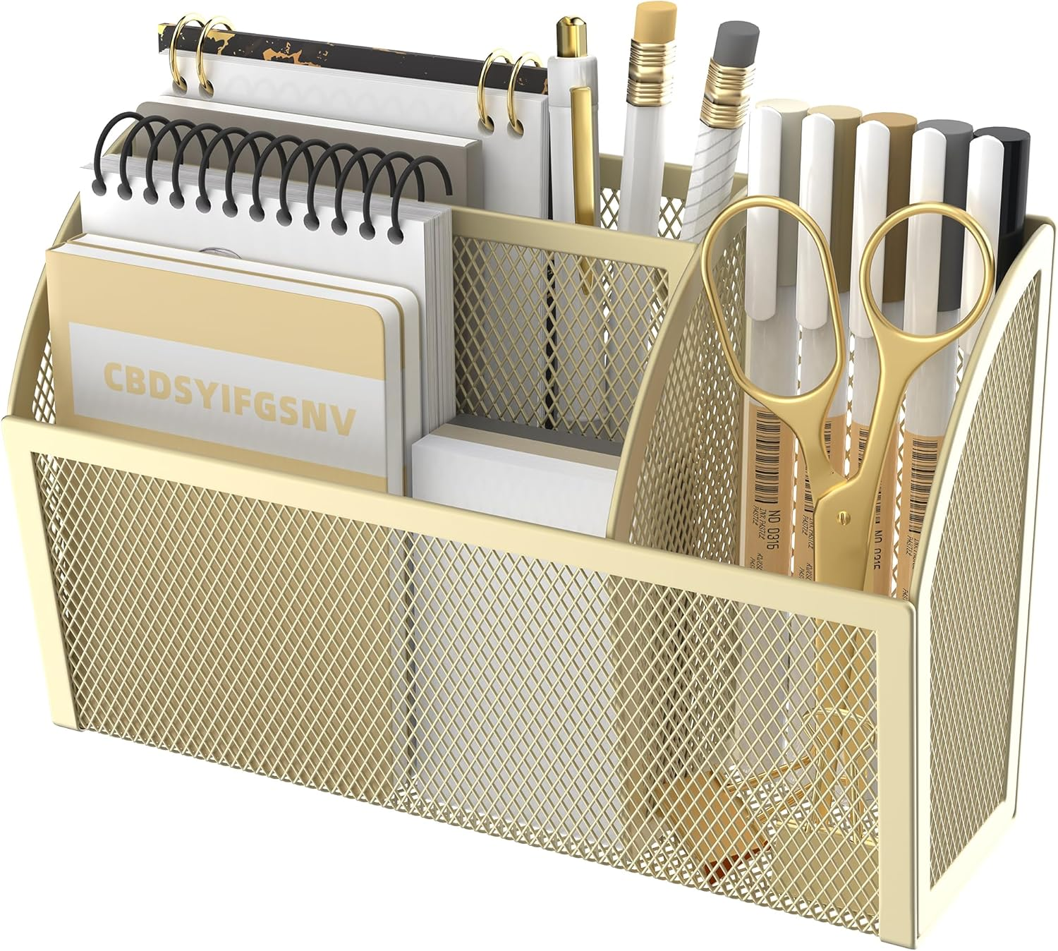 DALTACK Magnetic Pencil Holder for Whiteboard - 3-Grid Mesh Pen Organizer for Refrigerator, Locker Accessories - Office Shelf, Golden Yellow