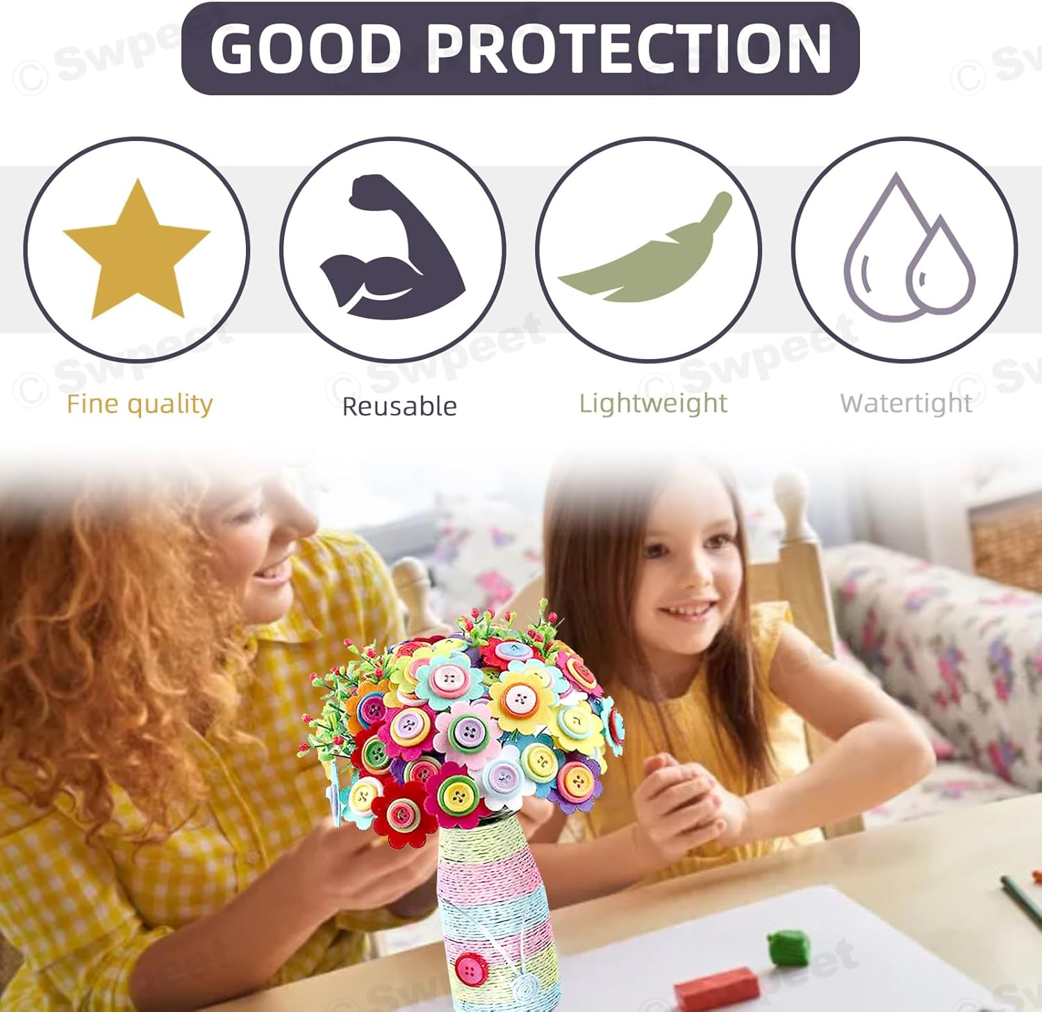 Swpeet 253Pcs Flower Craft Kit, Make Your Own Flower Bouquet with Buttons Felt Flowers, DIY Activity Supplies Vase Art and Craft Kits for Most Craft Project image number 3