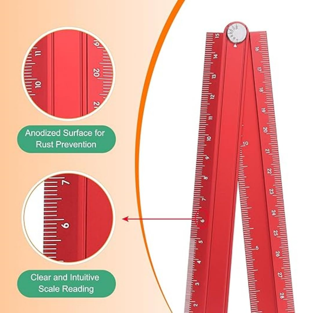 2Pcs Folding Straight Rulers 30Cm Metric Aluminum Alloy Protractor Foldable Ruler Geometric Measuring Tool with Angle Line for Architects Artists Office (Gray + Red) image number 1