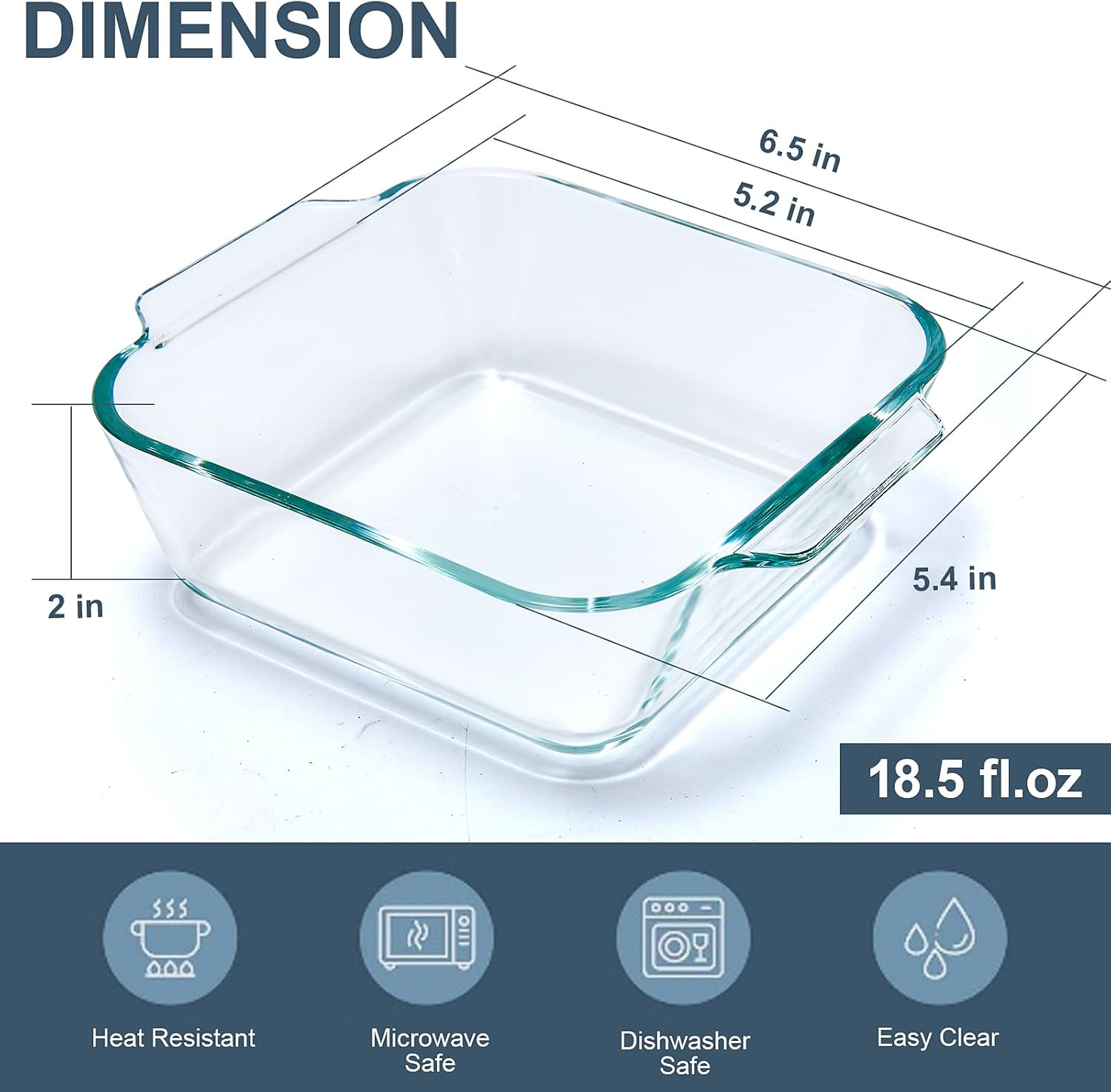 Small Casserole Dishes 4 Pack, 5 Inch Glass Square Baking Dish Individual Portion Baking Pan for Oven Microwave Air Fryer Square Egg, Clear Prep Bowls with Handle image number 2