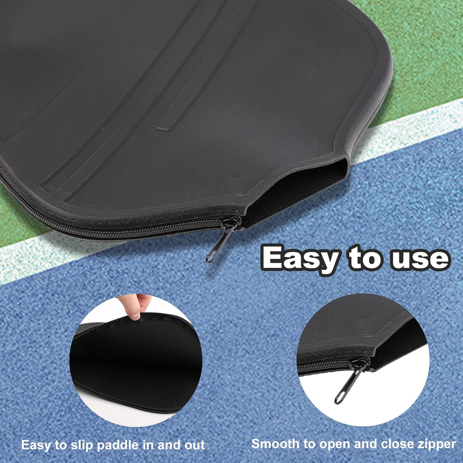 Pickleball Racquet Cover, 10.63X8.27 Inch Universal Silicone Pickleball Racket Sleeve Paddle Storage Bag Pickleball Racket Case for Most USAPA Standard & Lengthened Pickleball Racquet (Black) image number 3