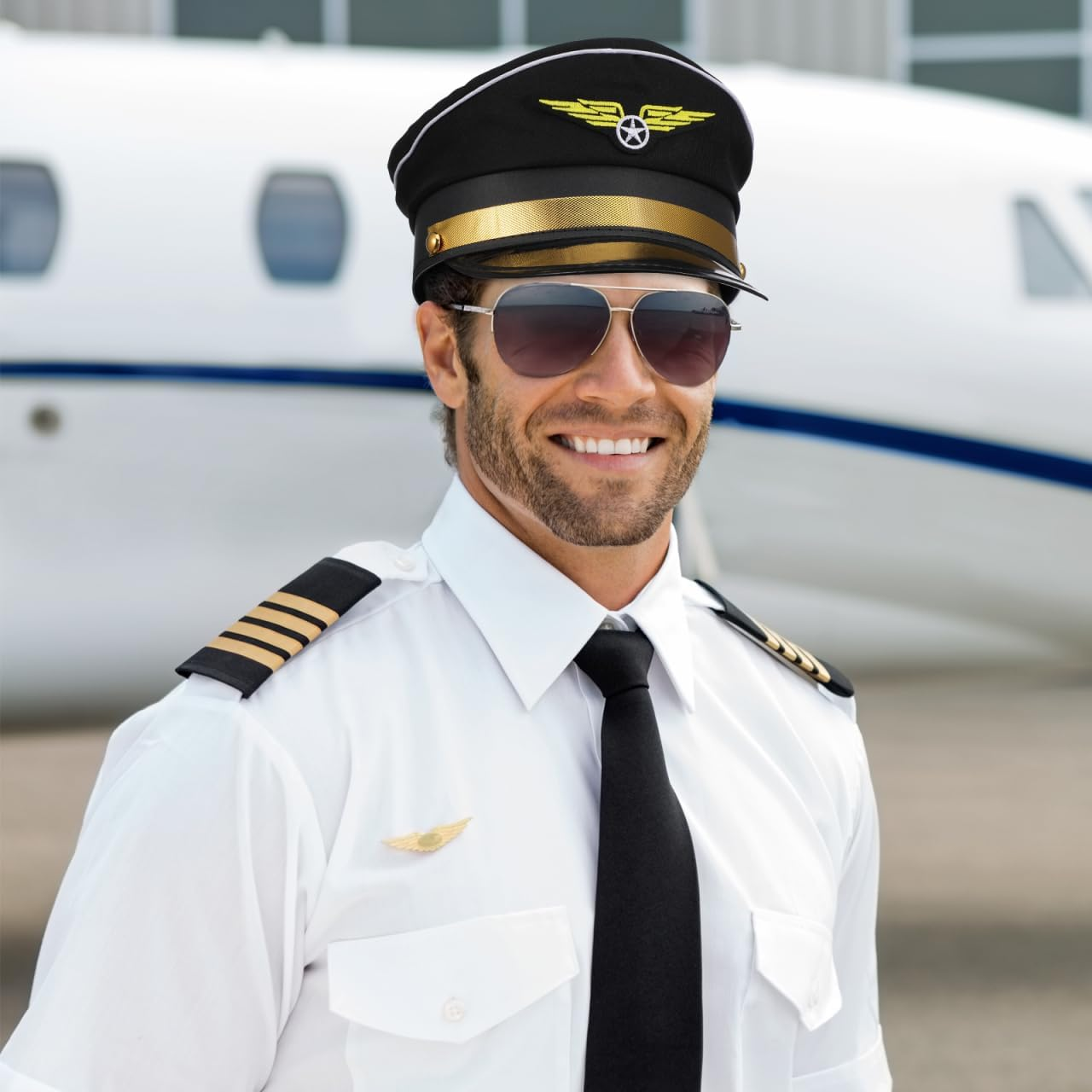 Pilot Hat for Adults Decorative Cosplay Accessory Adjustable Party Hat for Halloween Costume Comfortable Fit for Men for Stage Performance and Costume Parties image number 3