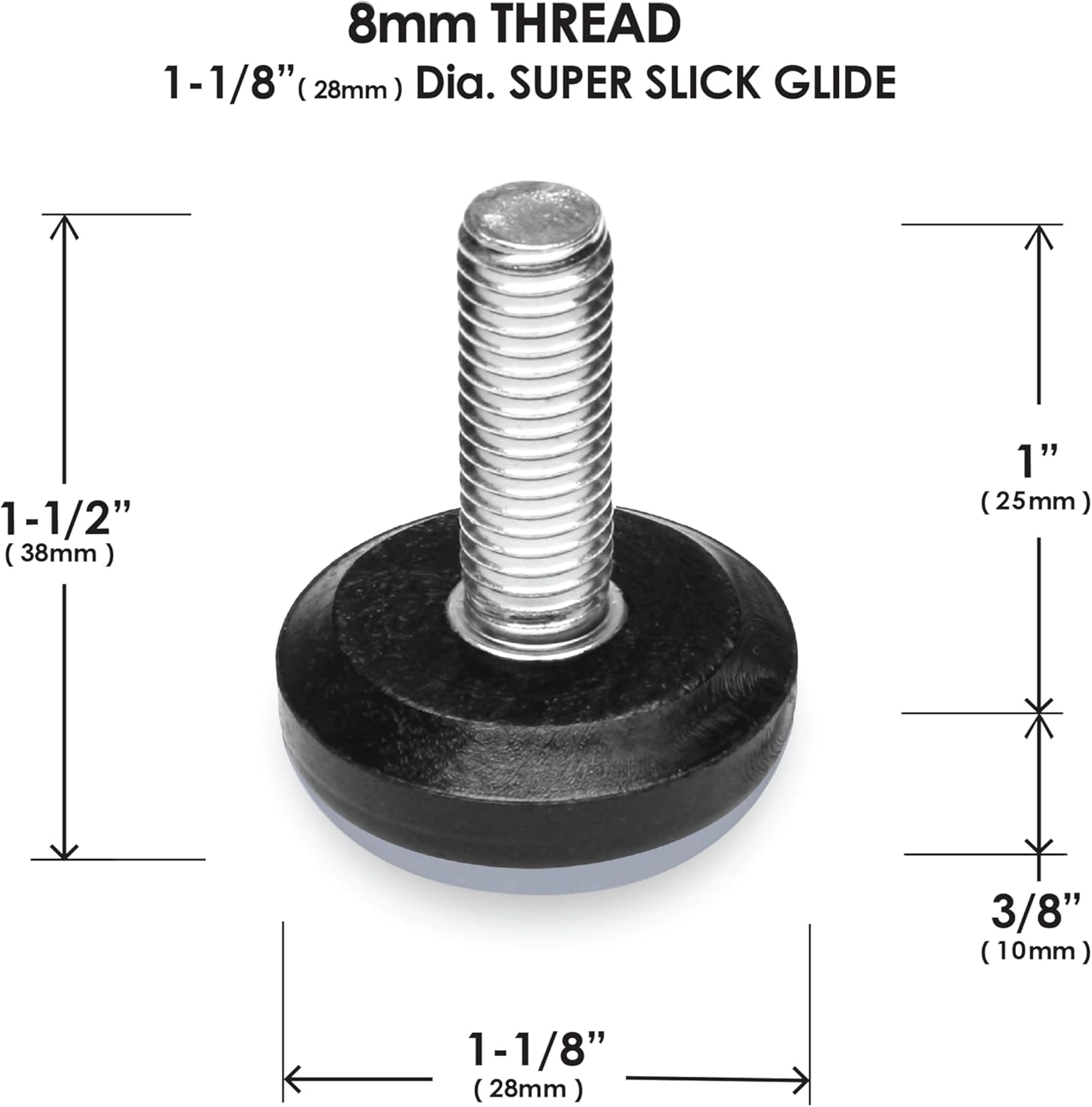 Slipstick Gorilla Outdoor Adjustable Furniture Levelers (8 Pack) Weatherproof Screw in Leg Glides for Chairs, Tables, and Outdoor Furniture Feet, 28Mm Slider Glide, M8 Thread image number 3