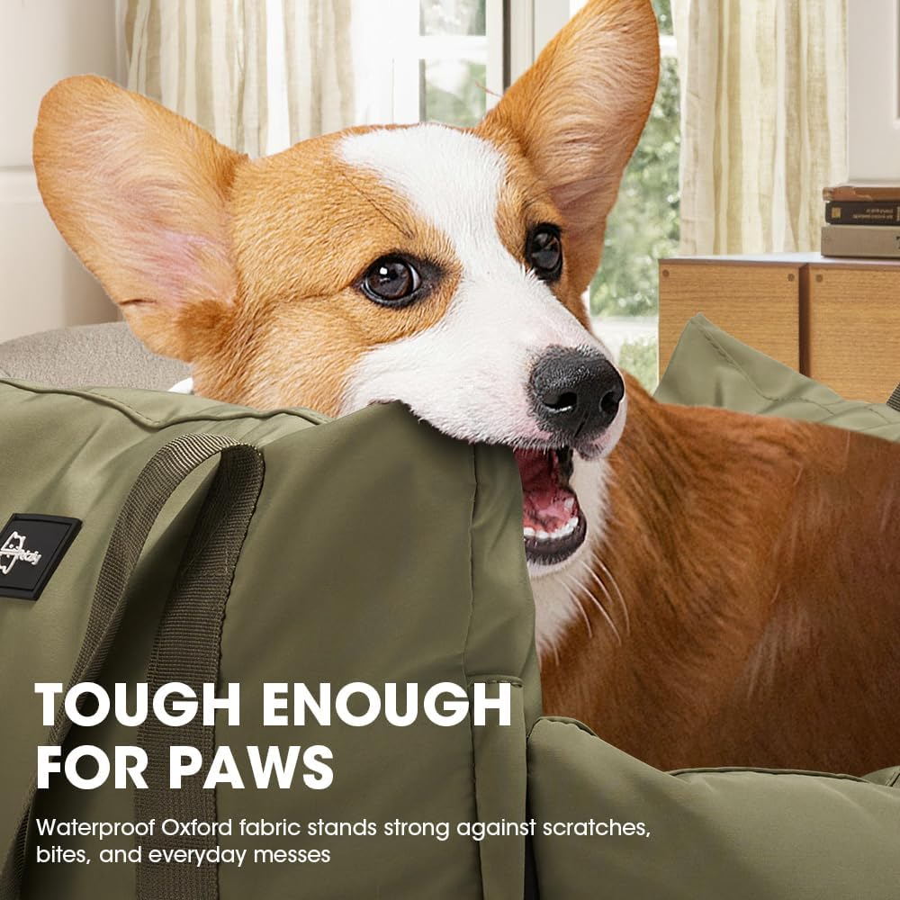 3-In-1 Dog Car Seats for Small Dogs Cats, Waterproof Portable Dog Booster Car Seat with Side Pocket, Clip-On Safety Leash, Hand Held Shoulder Carrier, Soft Pet Travel Seats for Puppy, Green image number 5