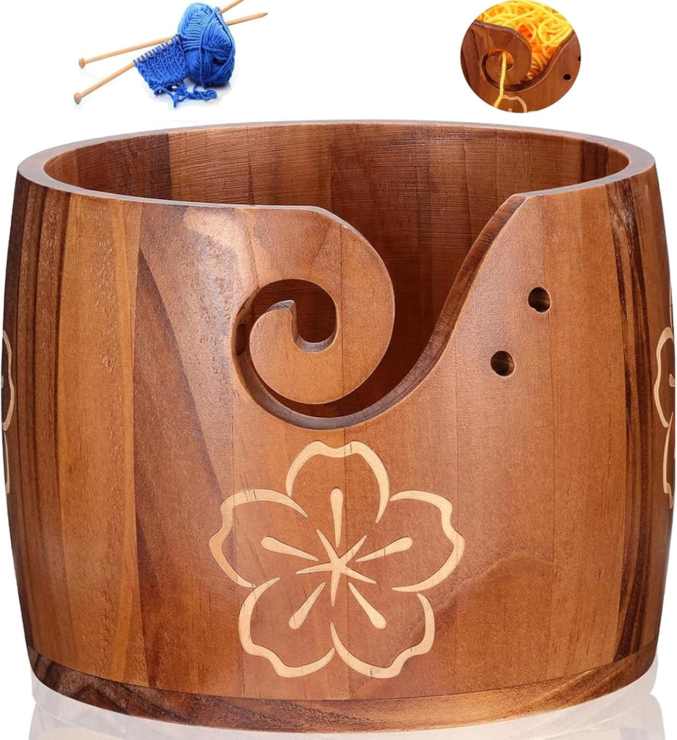 Yarn Bowl Large Size 5''X7'' Pine Wood Unique Design Crochet Bowl for Yarn Holder Knitting Crochet Macrame Craft Supplies, Gift for Knitting Lovers image number 6