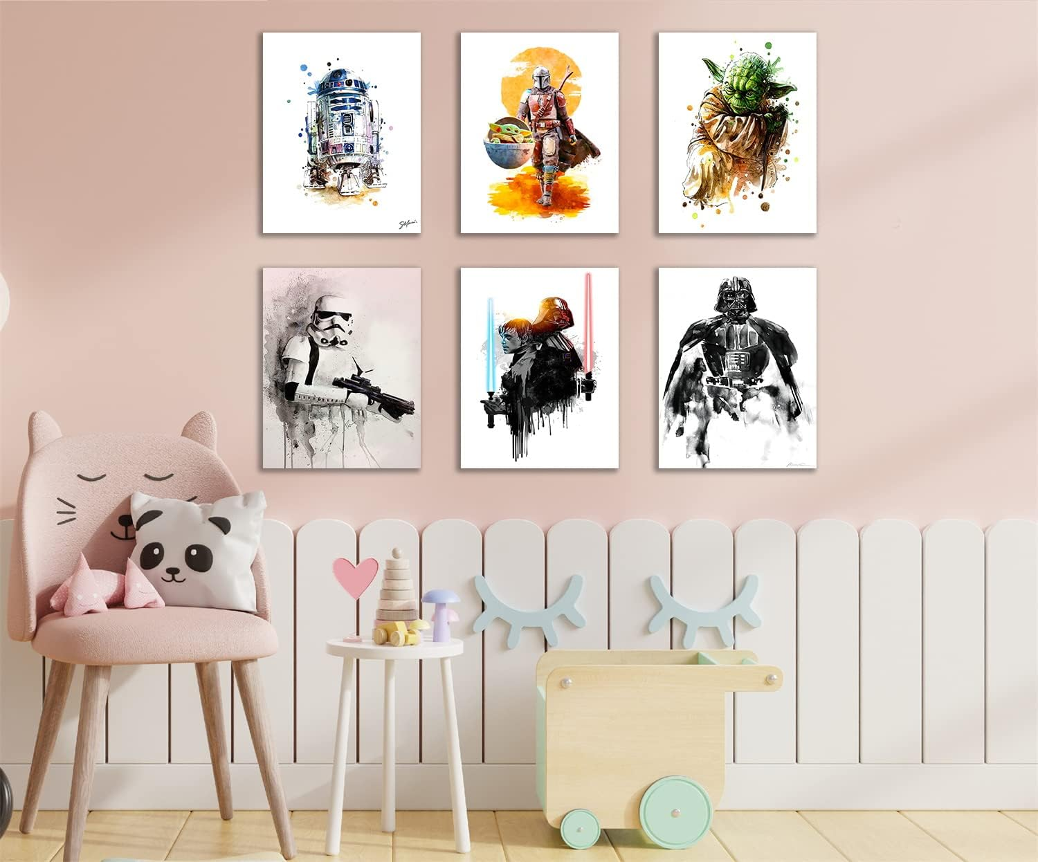 GESYR Star Wars Poster Set of 6 Watercolor Prints Kids Room Decor Darth Maul Darth Siddious Unframed 8X10 Inch image number 4