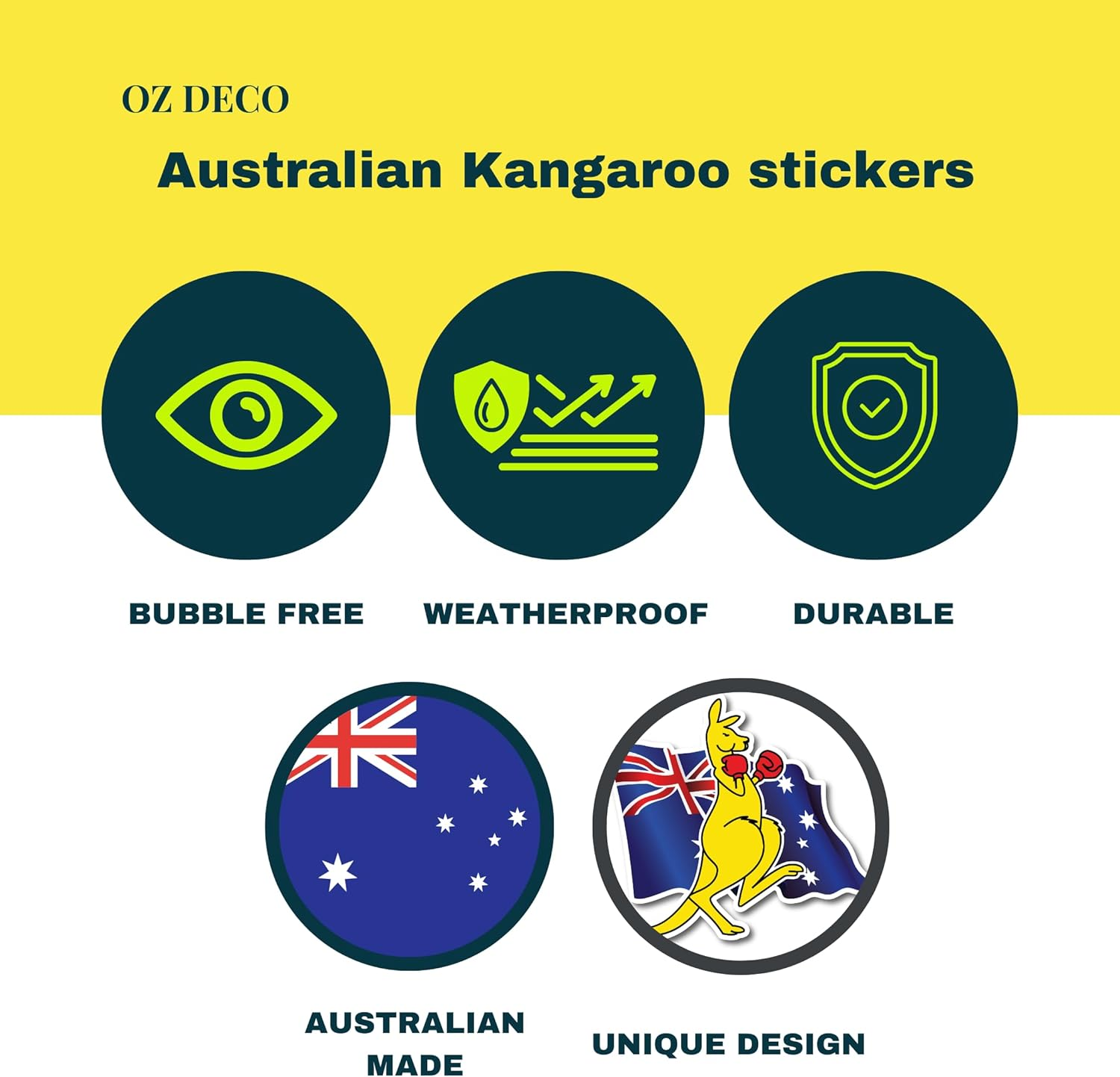 Australia Day Car Decals &ndash; 2 Pack, Large 20X17Cm Vinyl Stickers with Boxing Kangaroo & Flag Design, Weatherproof, Bubble-Free Application, Proudly Australian Made image number 2