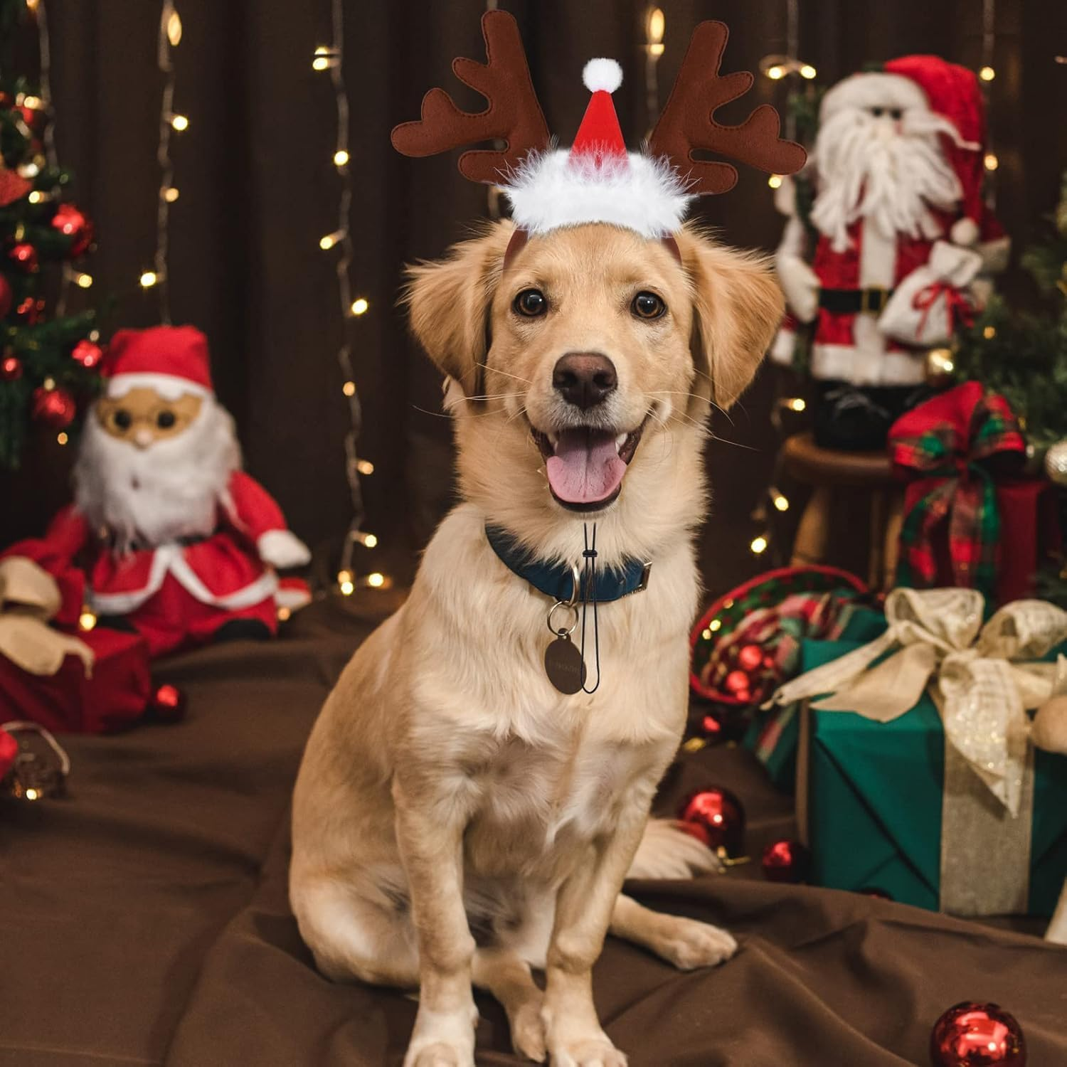 3 Pack Christmas Pet Headwear Xmas Hair Loop Brown Reindeer Antlers Headband Christmas Pet Costume Hair Accessory for Dogs (Brown, One Size) image number 3