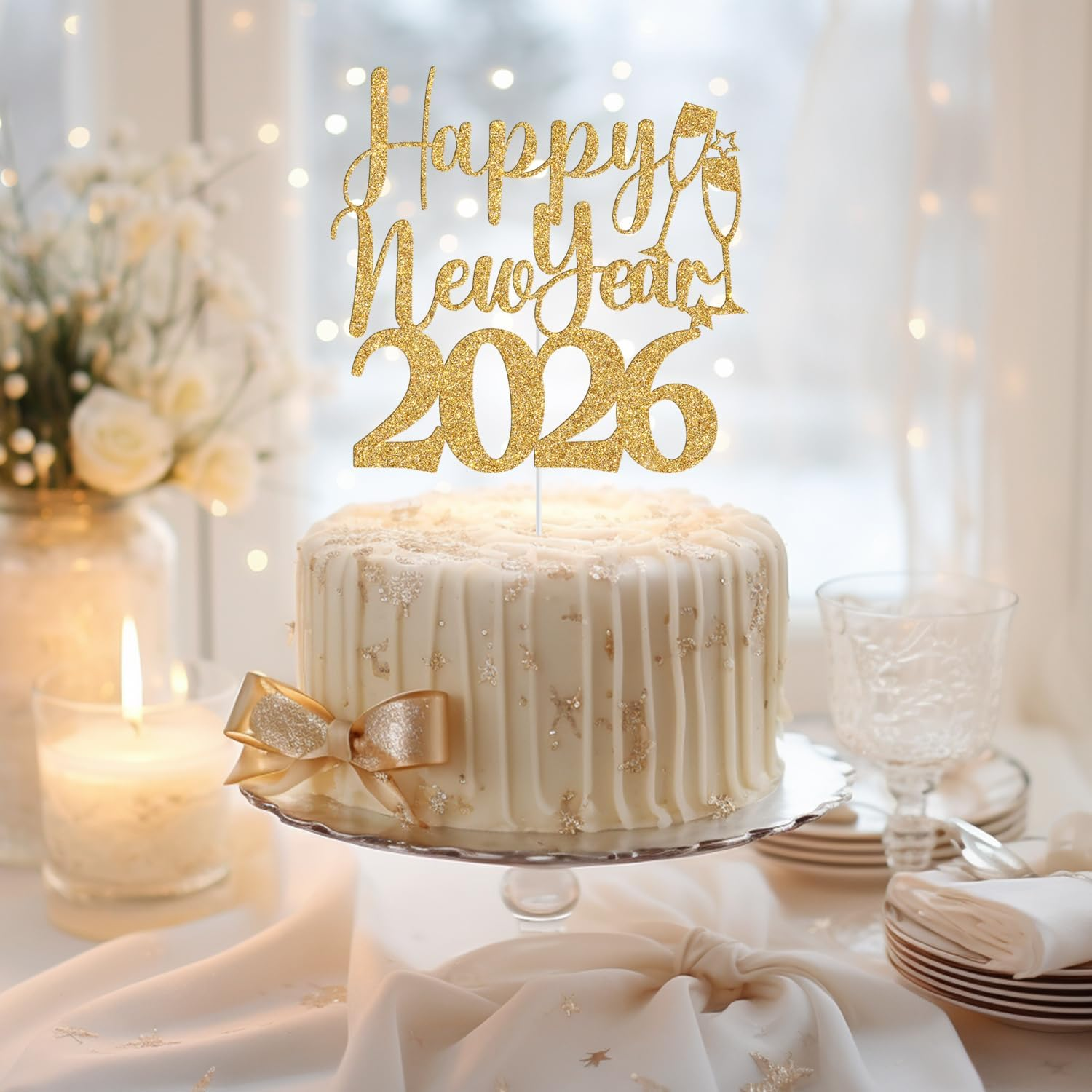 Happy New Year 2025 Cake Topper, Happy New Year Cake Decorations, Welcome 2025, Hello 2025, Christmas Holiday New Years Eve Party Decorations, Gold Glitter image number 6